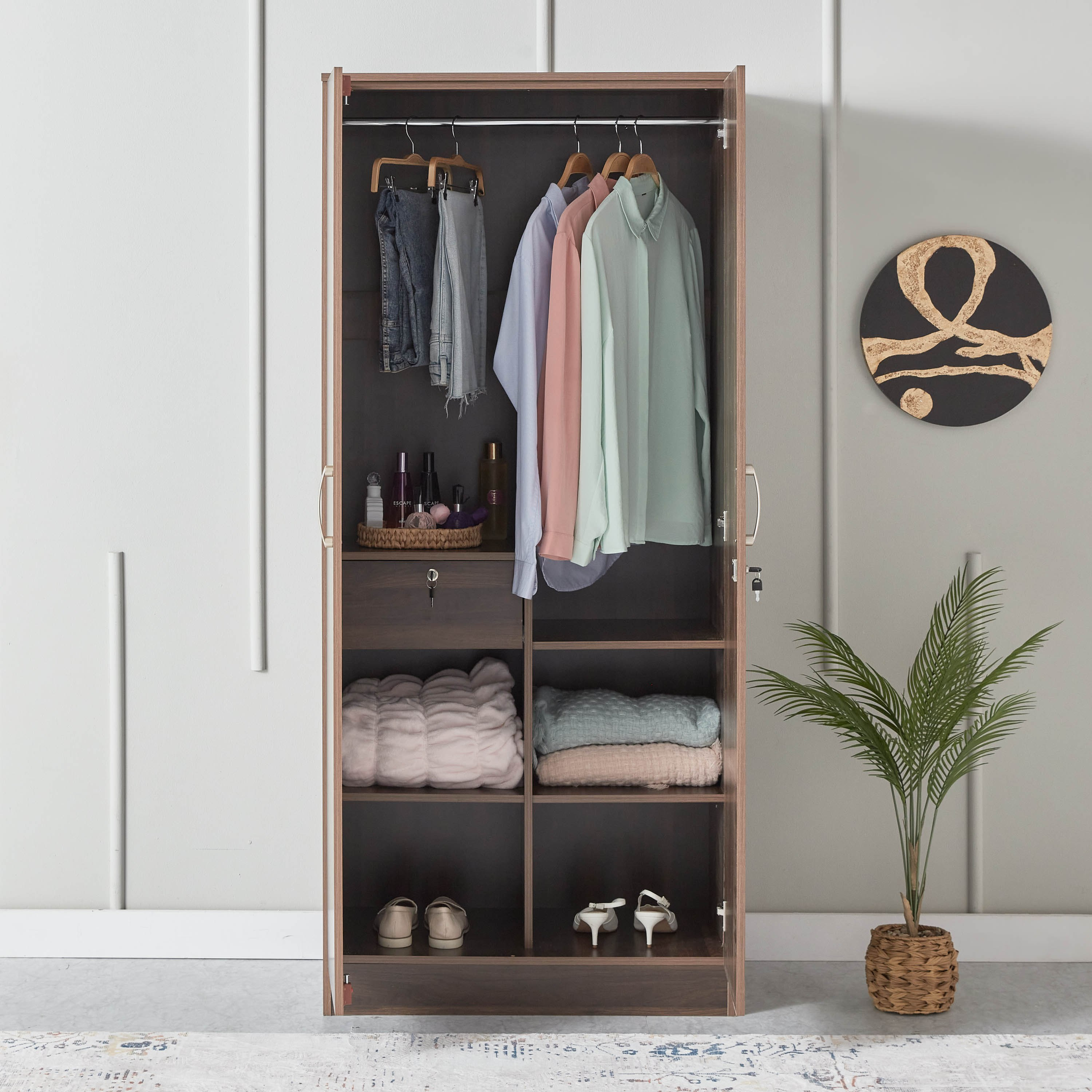 خزانة ملابس 2 باب قابلة للقفل بدرج ومرآة - كيبو من موڤو-hbxfurniture-wardrobes-image-3