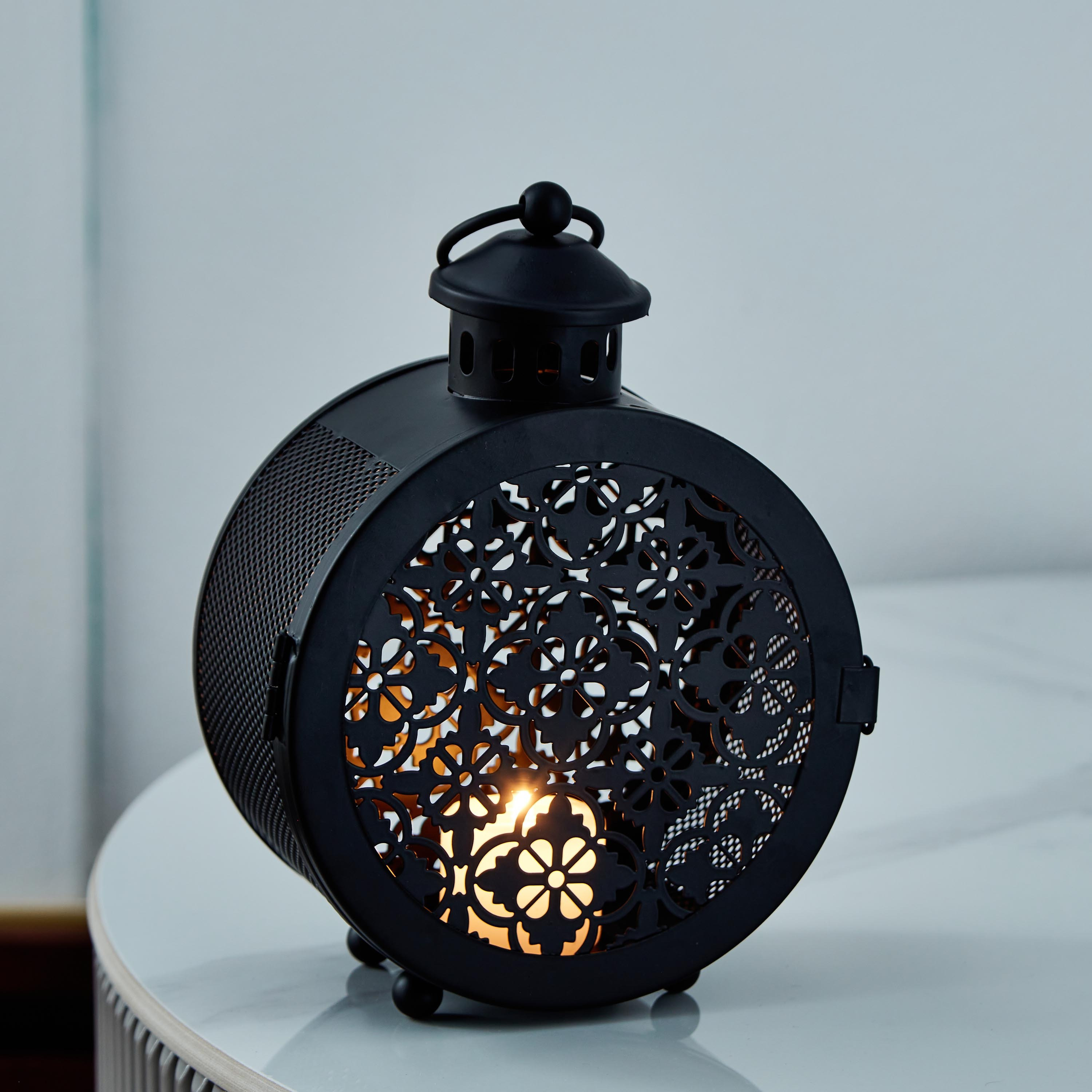 Aurora Metal Round Cutout Lantern - 14x8x19 cm-hbxdecorandfurnishings-homeaccessories-lanterns-image-2