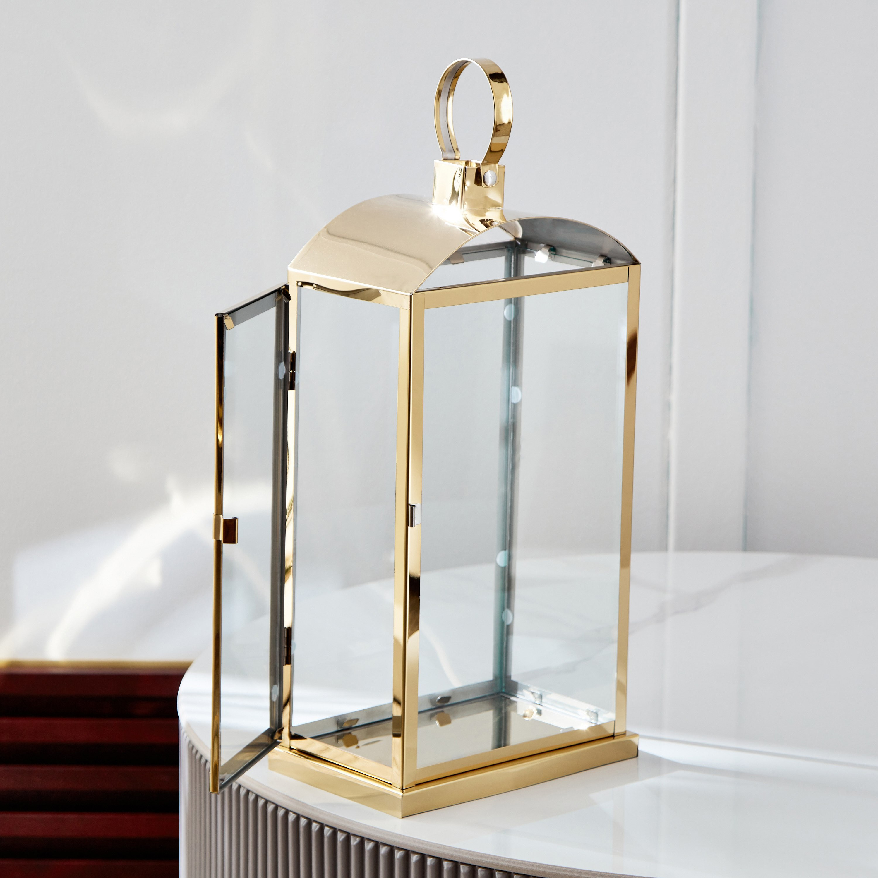 فانوس معدن وزجاج بمقبض من أورورا - 20.5x13x38.5 سم-hbxdecorandfurnishings-homeaccessories-lanterns-image-3