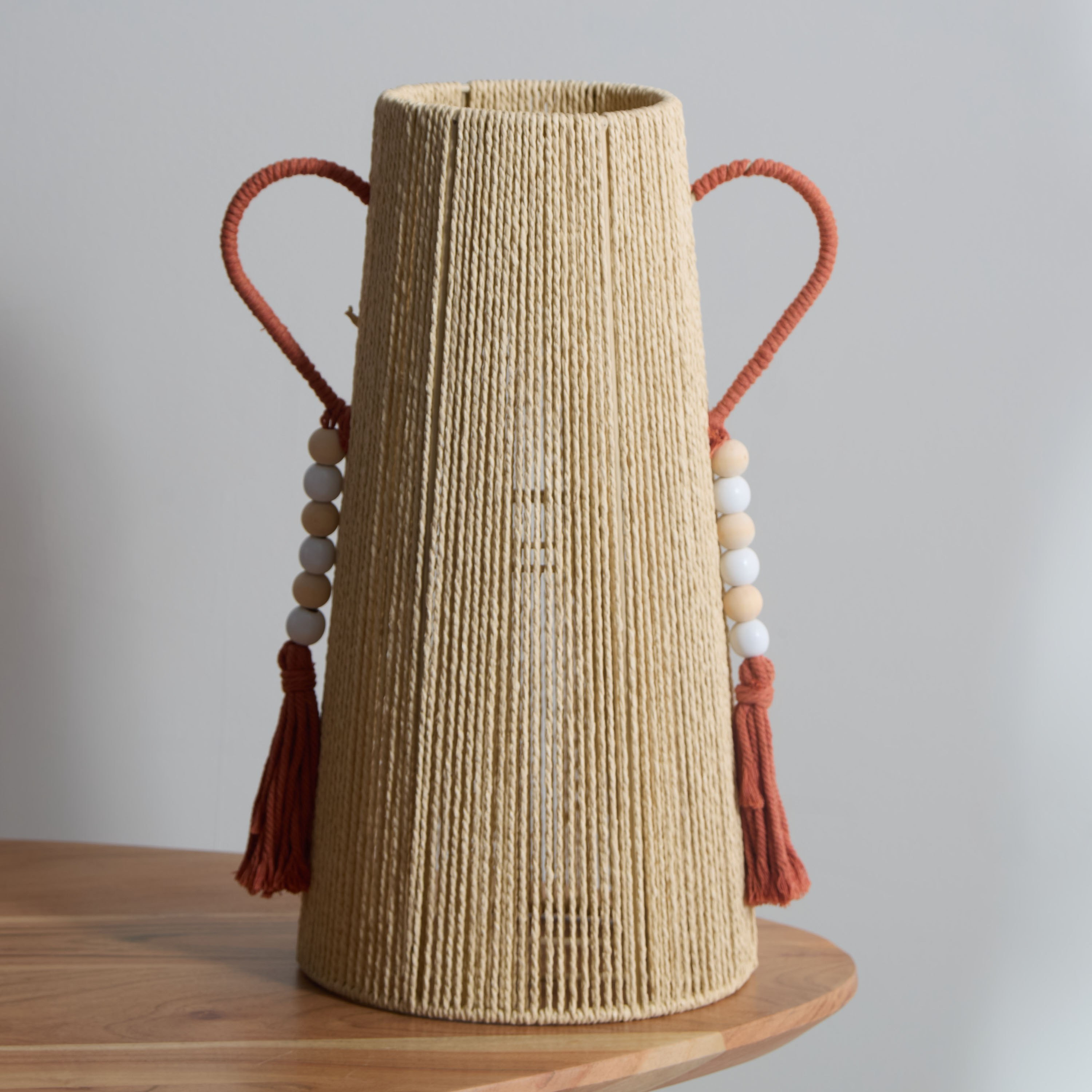 فانوس سلك  وخرز خشبي وشرابات مع زجاج داخلي من روتانا - 18x35 سم-hbxdecorandfurnishings-homeaccessories-lanterns-image-1