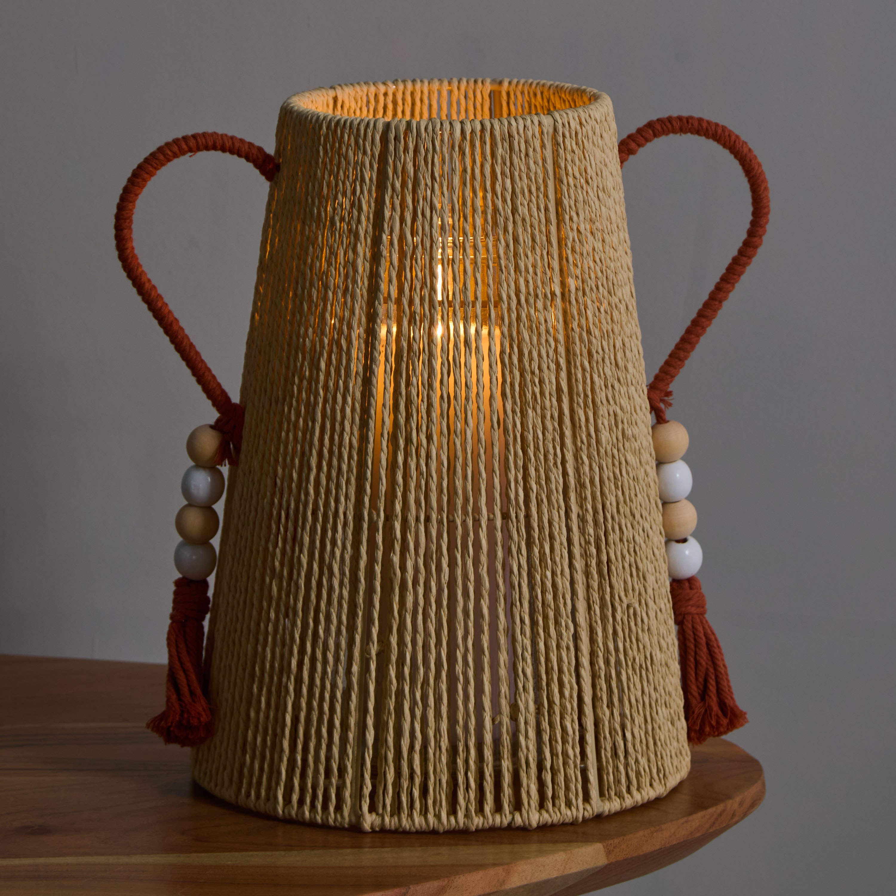 فانوس سلك  وخرز خشبي وشرابات مع زجاج داخلي من روتانا - 17x26 سم-hbxdecorandfurnishings-homeaccessories-lanterns-image-2