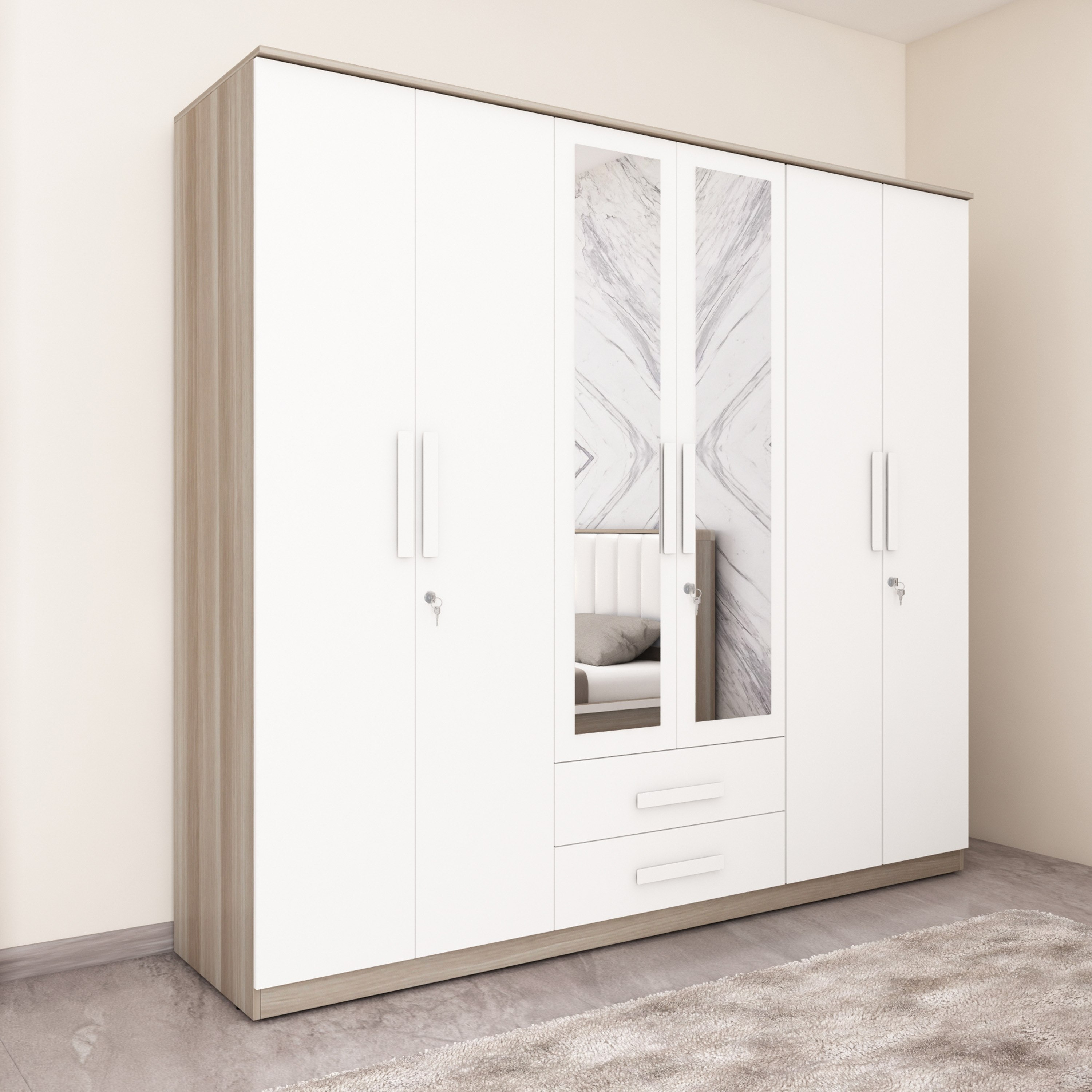 خزانة ملابس 6 أبواب مع مرآة من هارفارد-hbxfurniture-wardrobes-image-1