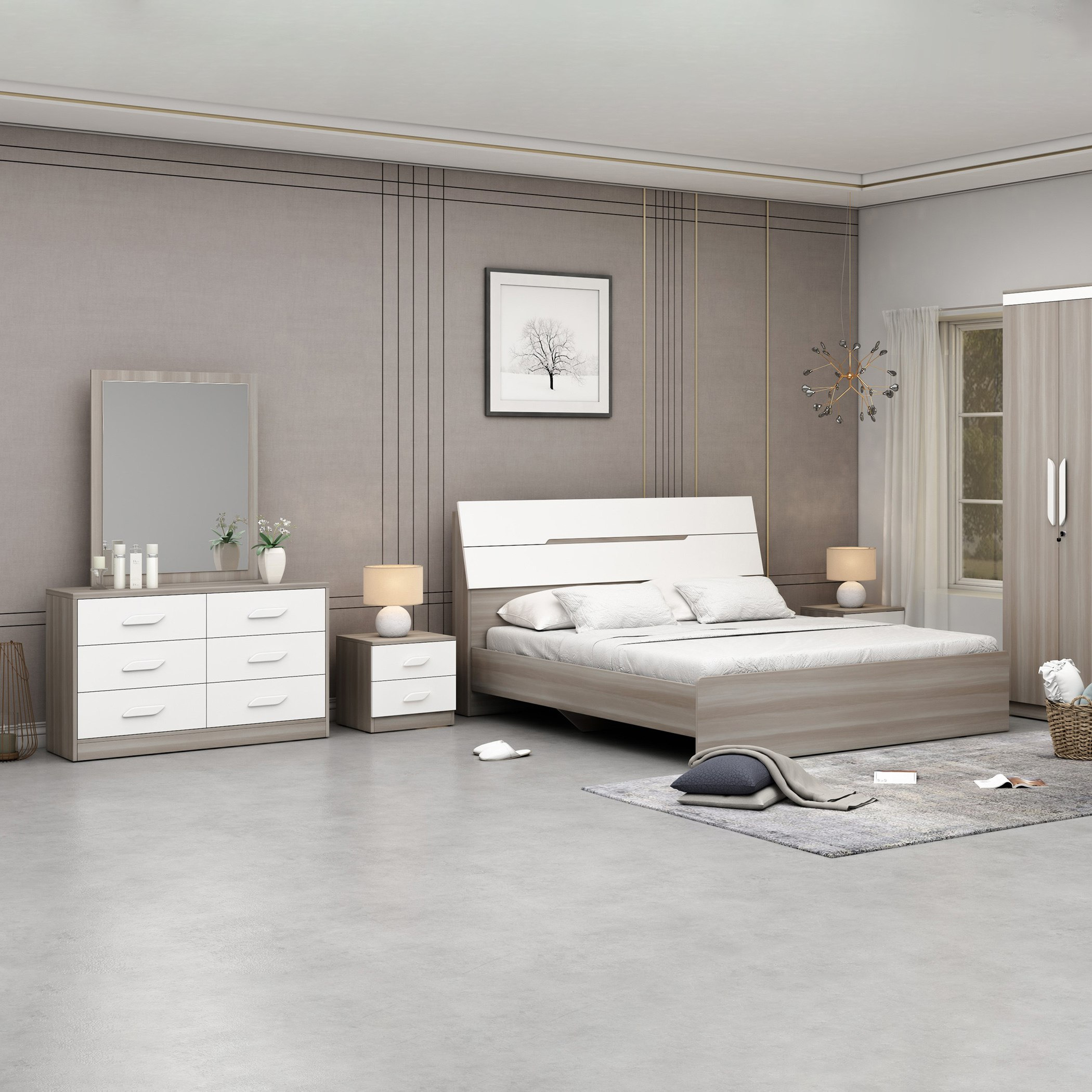 طقم غرفة نوم كينج 5 قطع من نيوبورت - 180x200 سم-hbxbedroom-bedsandbedsets-bedroomsets-king-image-1