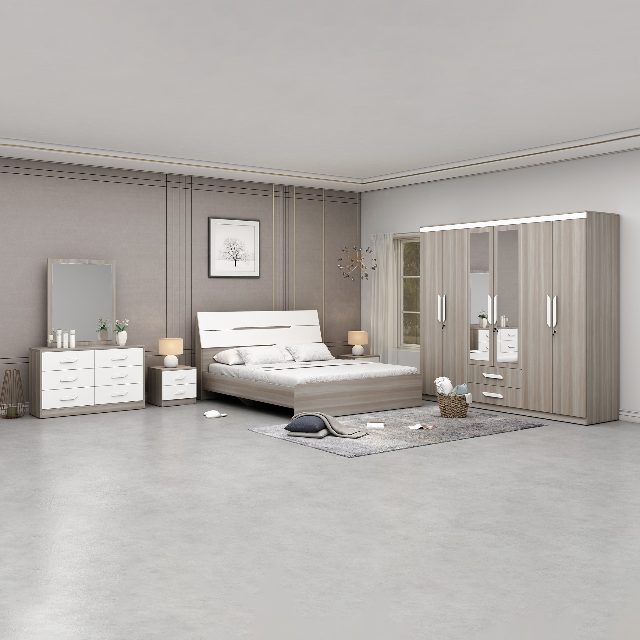 طقم غرفة نوم كينج 5 قطع من نيوبورت - 180x200 سم-hbxbedroom-bedsandbedsets-bedroomsets-king-image-20