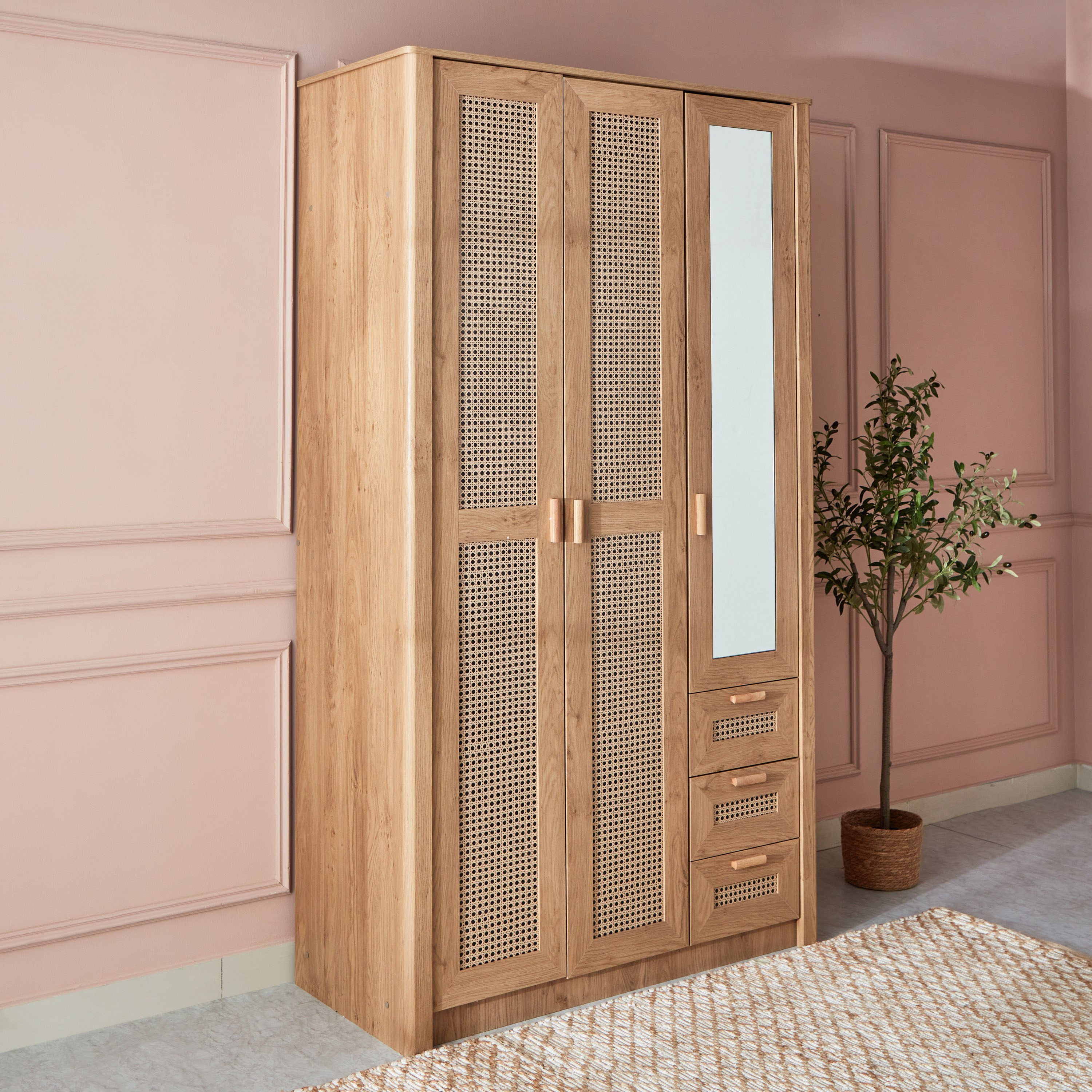 Java 3-Door Wardrobe with 3 Drawers and Mirror-hbxfurniture-wardrobes-image-2