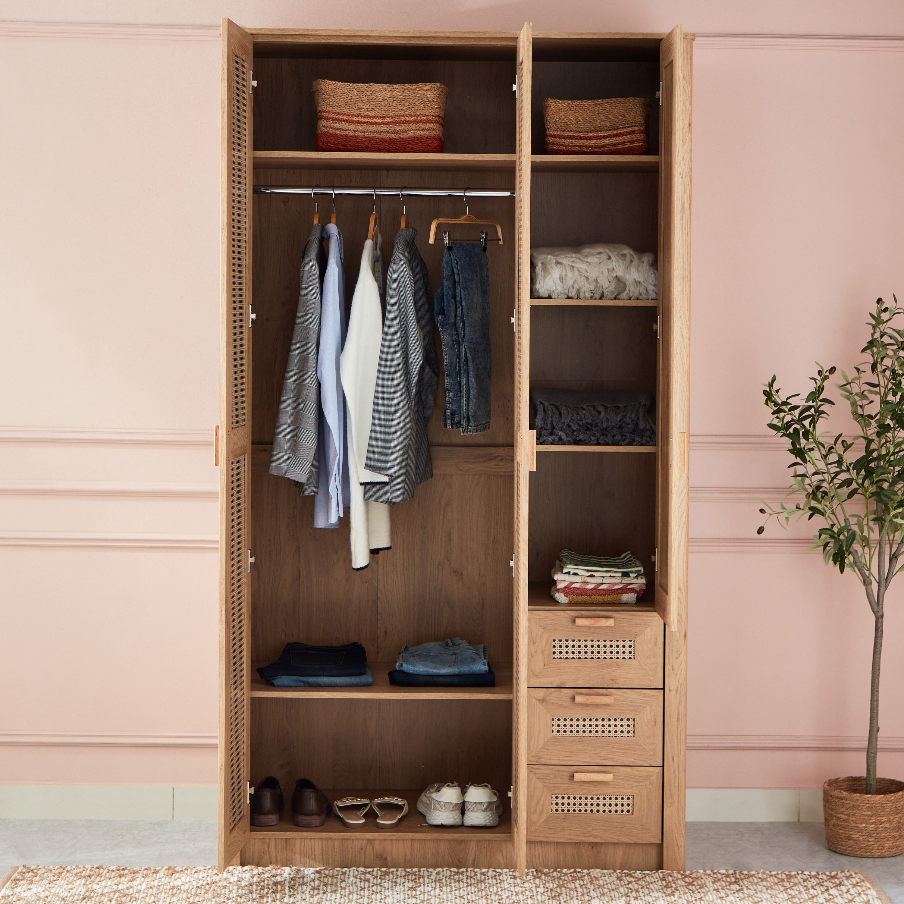 Java 3-Door Wardrobe with 3 Drawers and Mirror-hbxfurniture-wardrobes-image-3