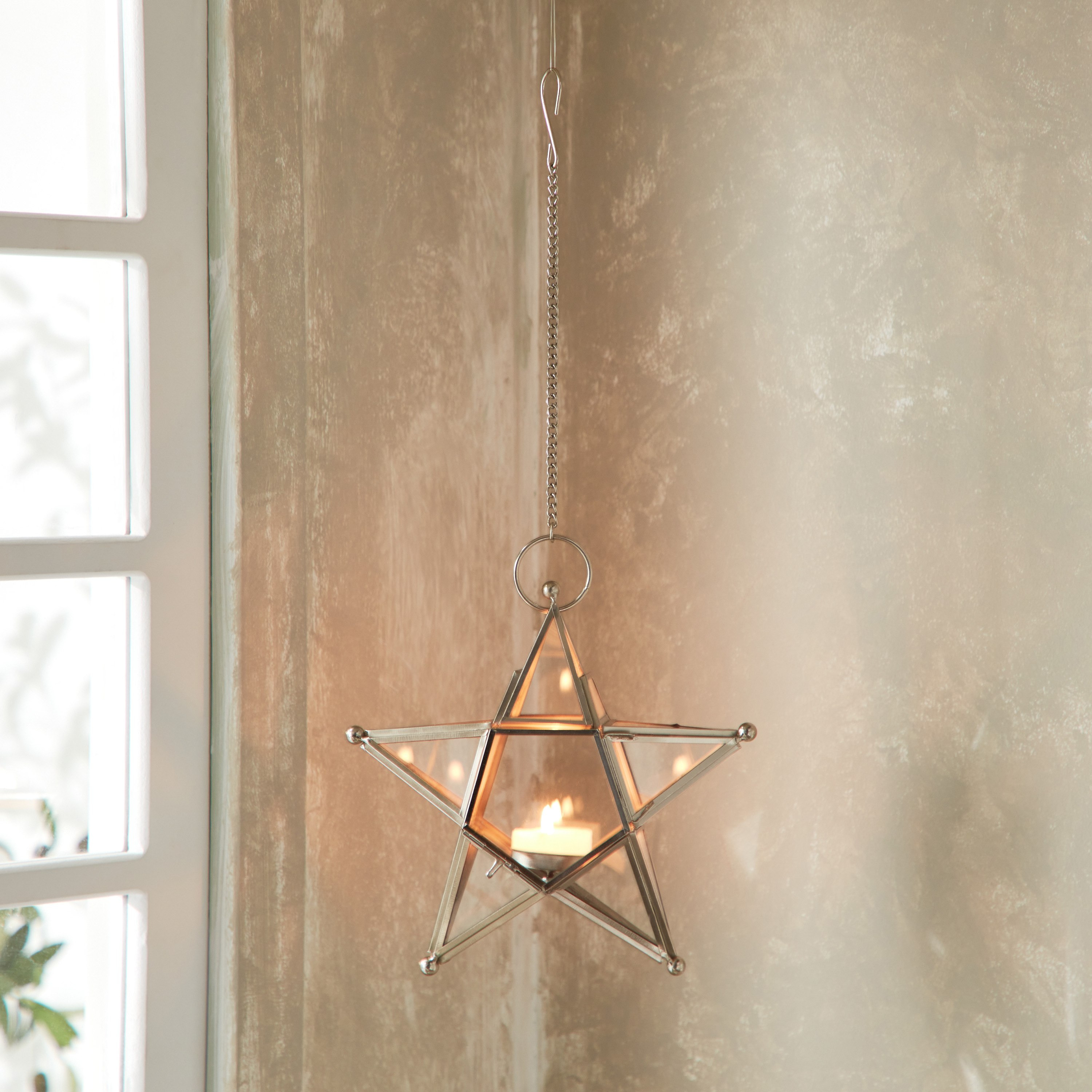 حامل شموع صغيرة معلّق على شكل نجمة من المعدن والزجاج من إيسابا - 20x6x20 سم-hbxlivingroom-decorandaccessories-candleholders-image-1