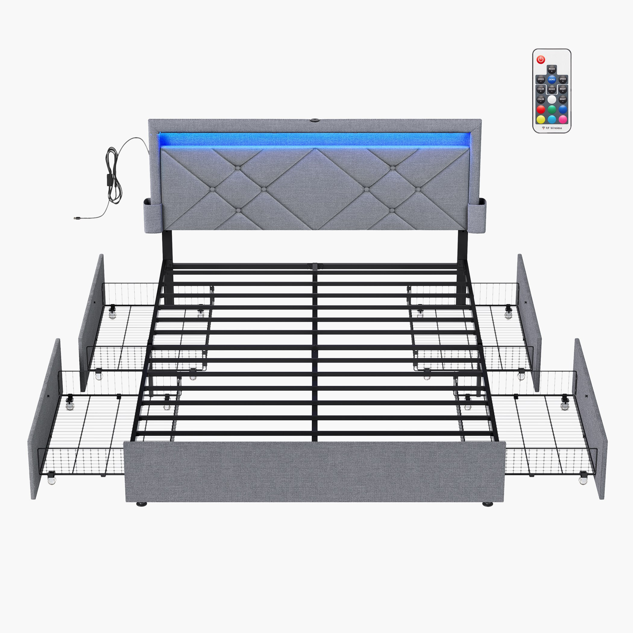 سرير كوين سمارت منجد قماش بـ4 أدراج من آينشتاين - 150x200 سم-hbxbedroom-bedsandbedsets-beds-queen-image-12