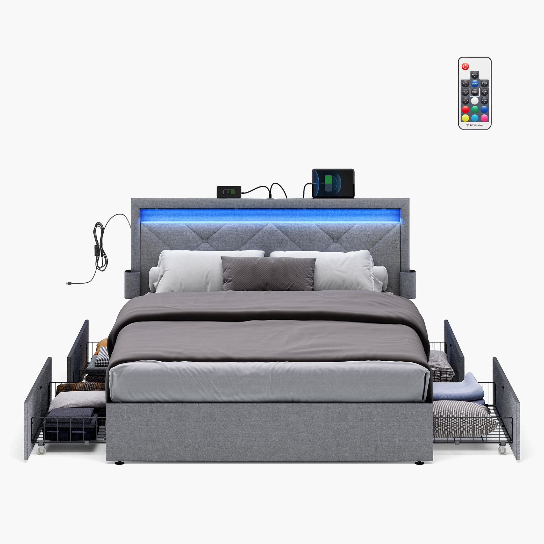 سرير كوين سمارت منجد قماش بـ4 أدراج من آينشتاين - 150x200 سم-hbxbedroom-bedsandbedsets-beds-queen-image-2