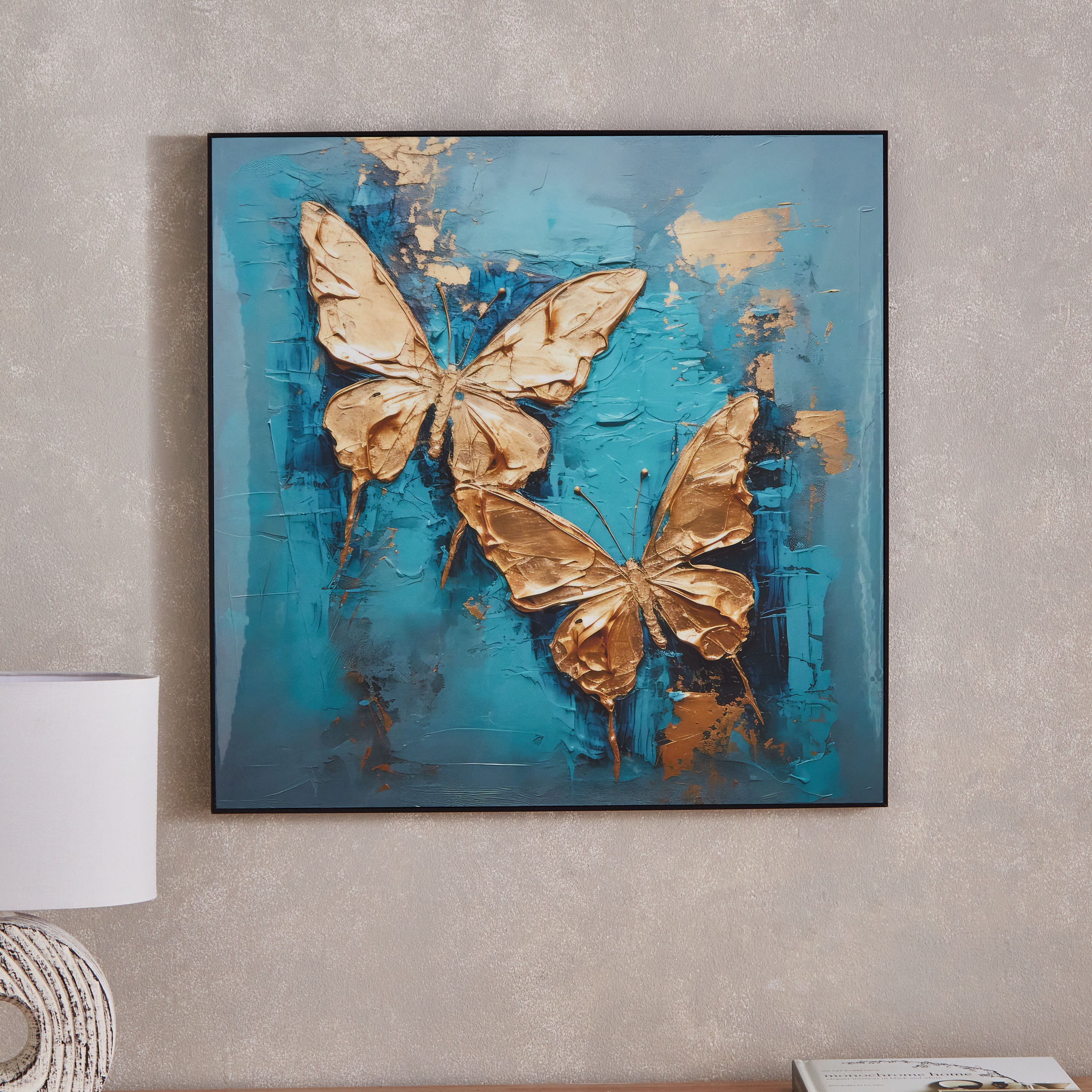 لوحة مؤطرة كانفاس شديدة اللمعان بتصميم فراشة من إقرأ - 60x60 سم-hbxhomeware-hbxdecorandfurnishings-image-2