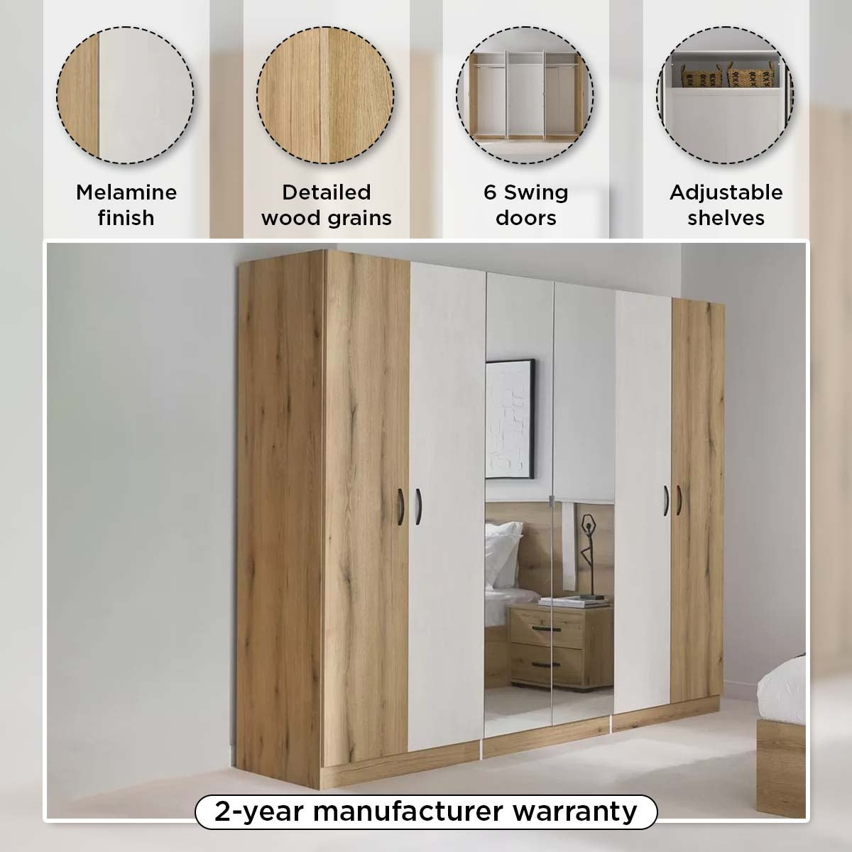 Athens Uber 6-Door Wardrobe with 2 Mirrors-hbxfurniture-wardrobes-image-14