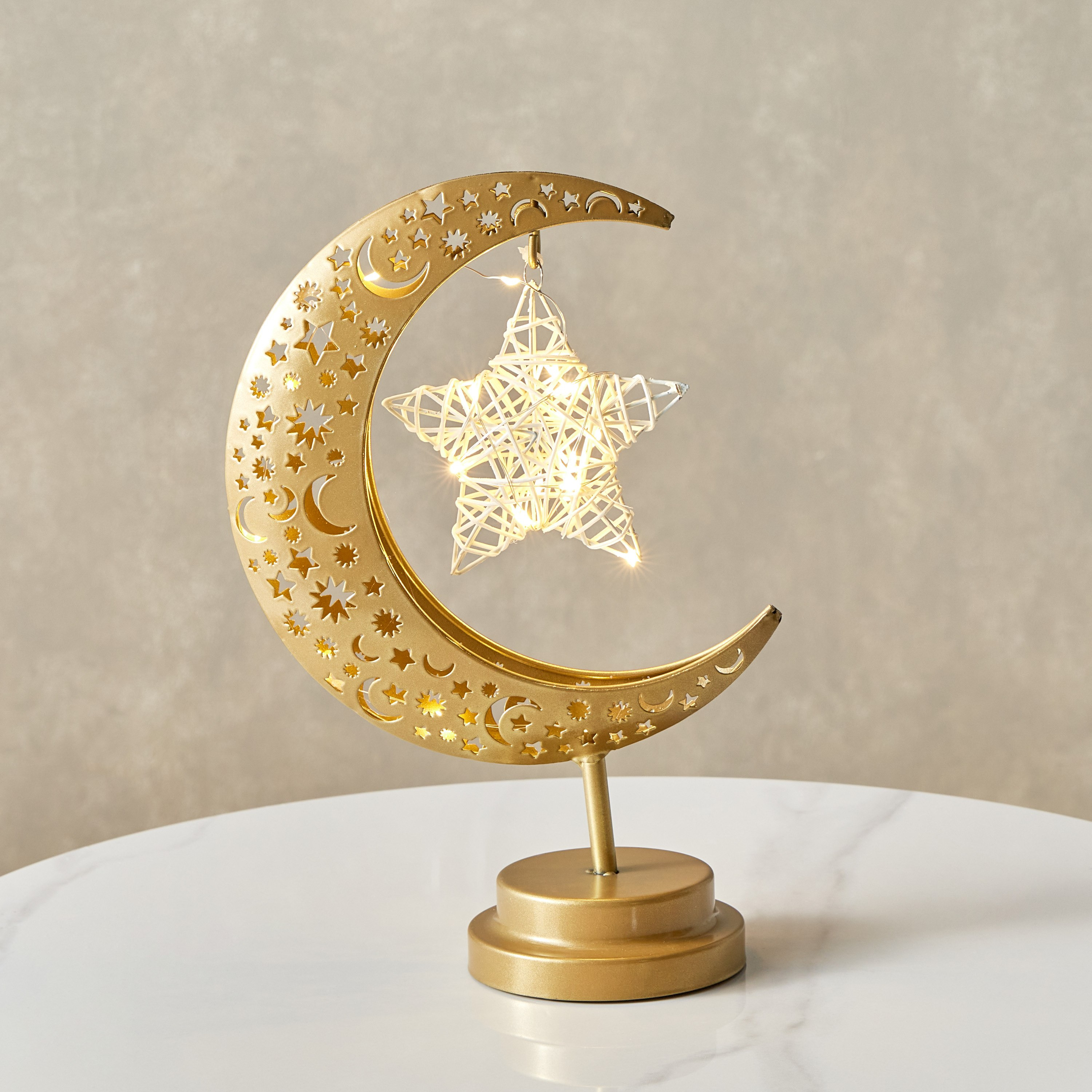 مصباح طاولة بتصميم قمر مع نجمة الروطان من أورلا - 17.5x10.5x28 سم-hbxlivingroom-lighting-tablelamps-image-1