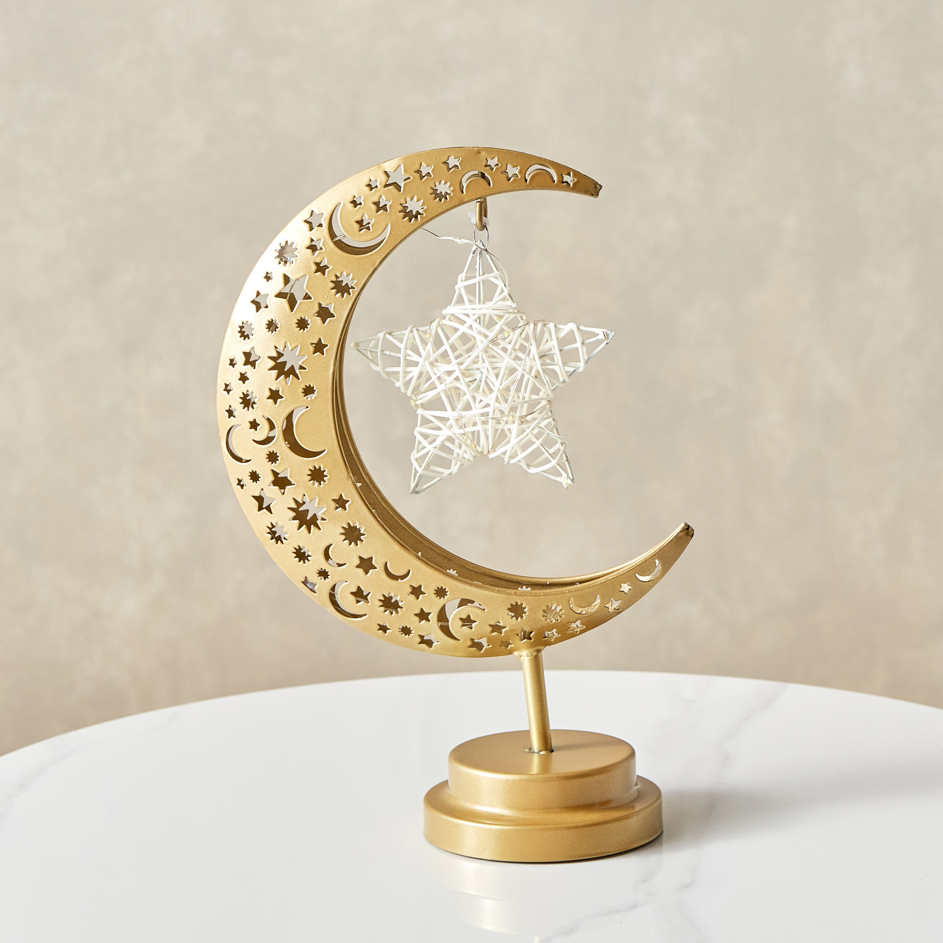 مصباح طاولة بتصميم قمر مع نجمة الروطان من أورلا - 17.5x10.5x28 سم-hbxlivingroom-lighting-tablelamps-image-2