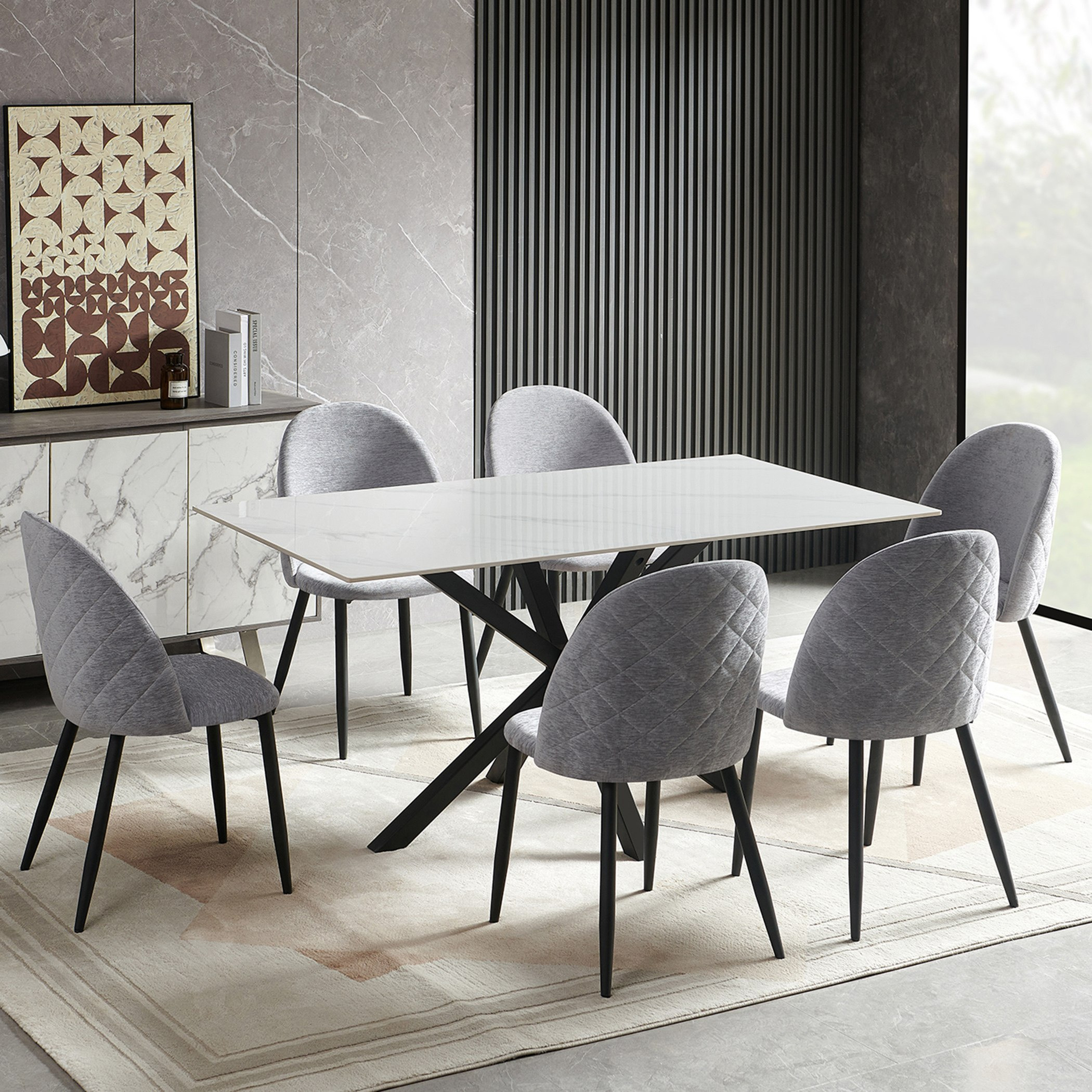 طقم سفرة بسطح من الحجر الملبد 6 مقاعد من ويلويك-hbxfurniture-diningtablesandsets-diningsets-sixseater-image-1