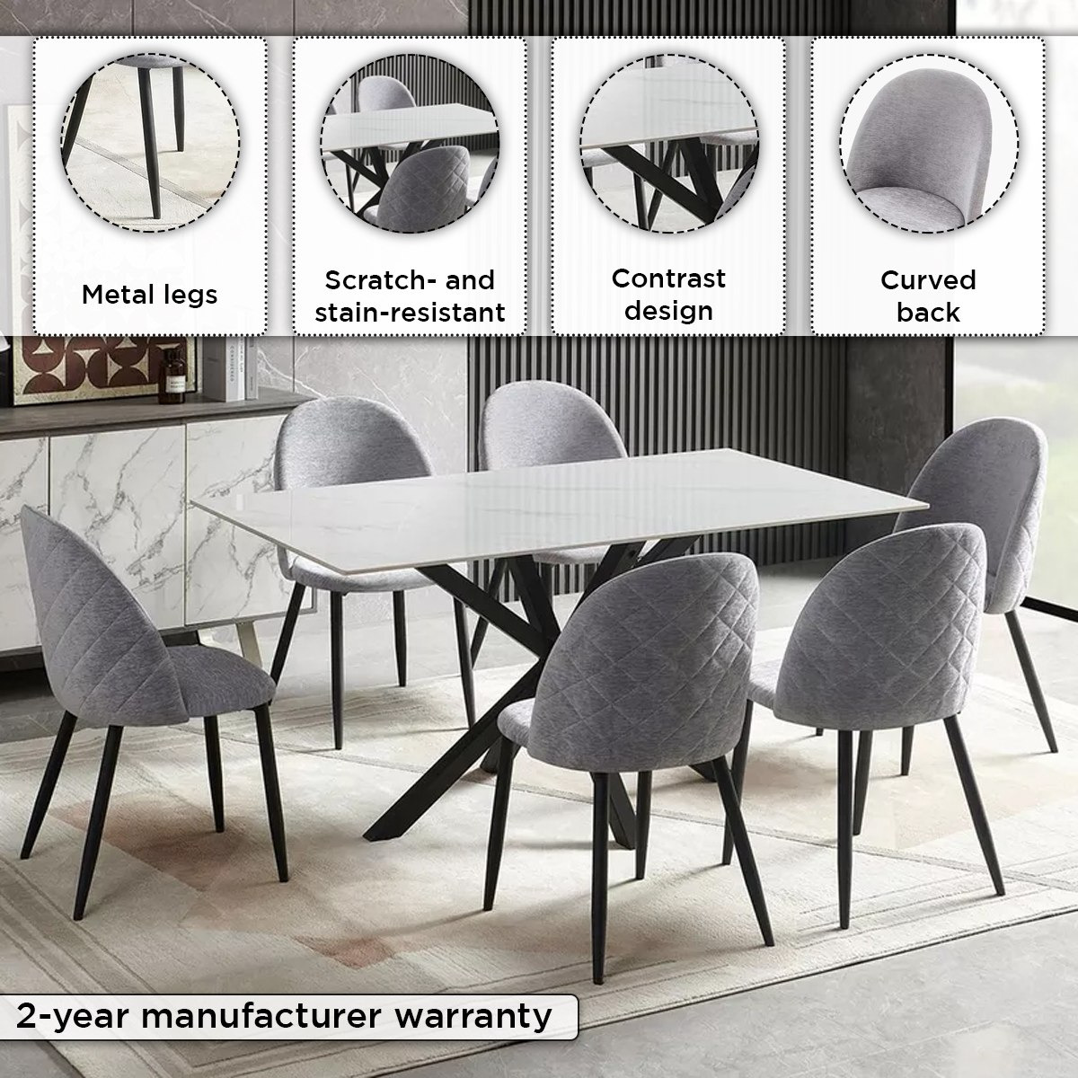 طقم سفرة بسطح من الحجر الملبد 6 مقاعد من ويلويك-hbxfurniture-diningtablesandsets-diningsets-sixseater-image-4