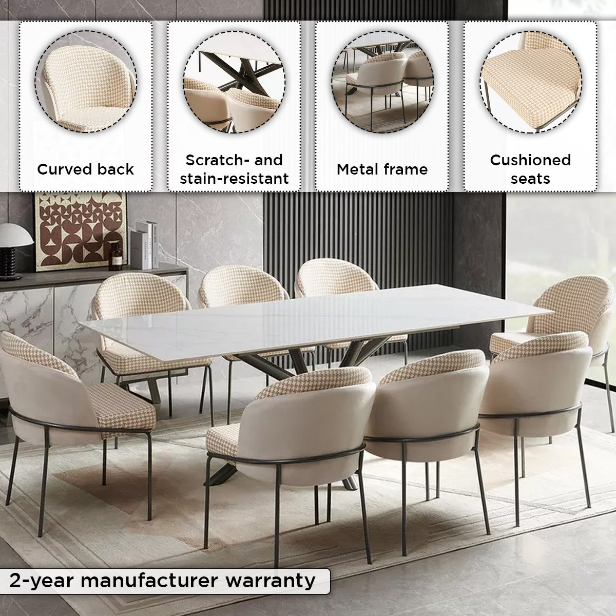 Buckle 8-Seater Sintered Stone Top Dining Set-hbxfurniture-diningtablesandsets-diningsets-eightseater-image-4