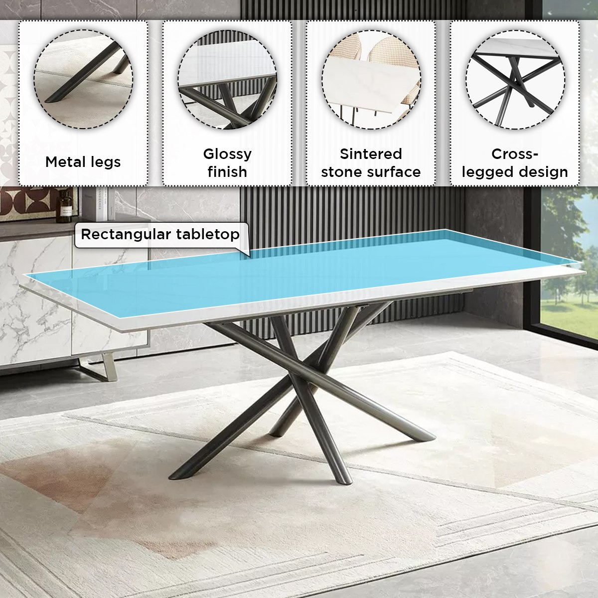 Buckle 8-Seater Sintered Stone Top Dining Set-hbxfurniture-diningtablesandsets-diningsets-eightseater-image-6
