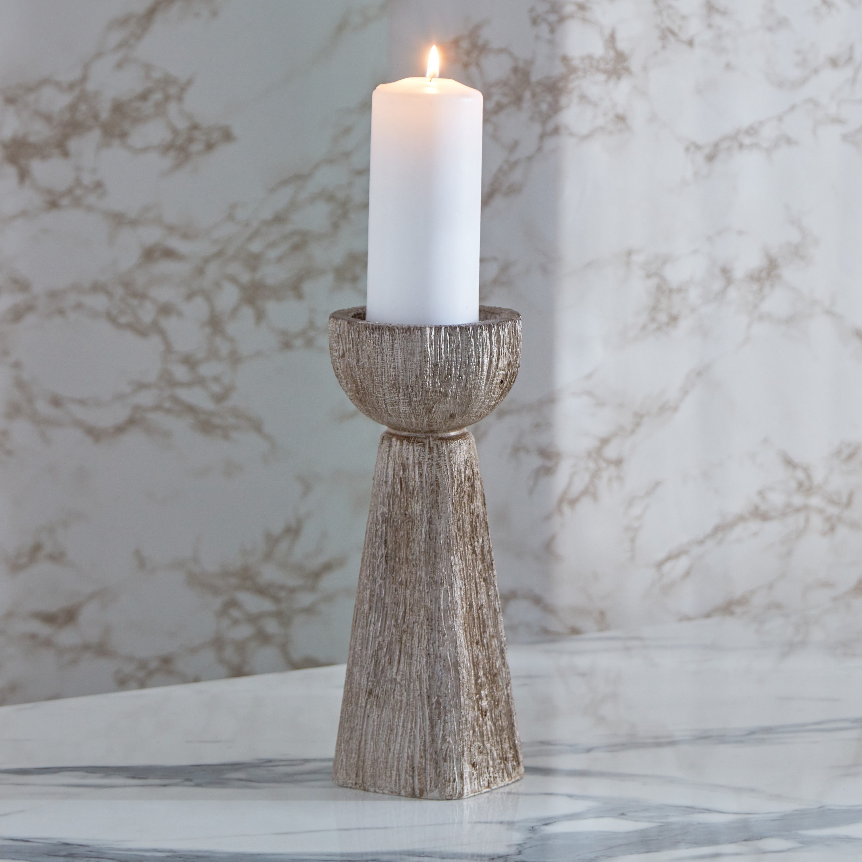 Rabaque Polyresin Modern Natural Finish CandleHolder - 10x10x25 cm-hbxlivingroom-decorandaccessories-candleholders-image-1