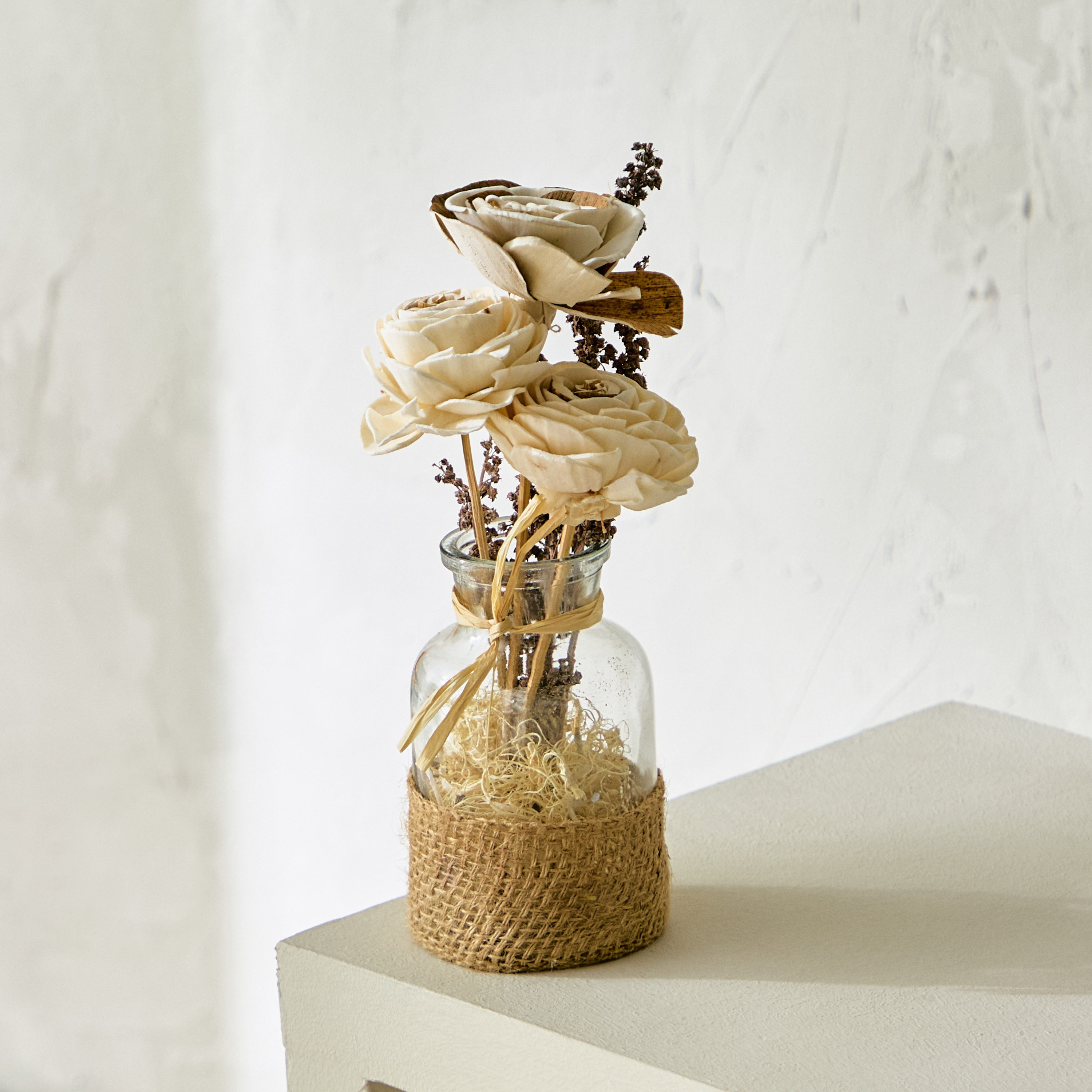 Medley Floral Decorative Jar with Glass and Jute - 13 cm-hbxdecorandfurnishings-homeaccessories-artificialflowersandplants-image-1