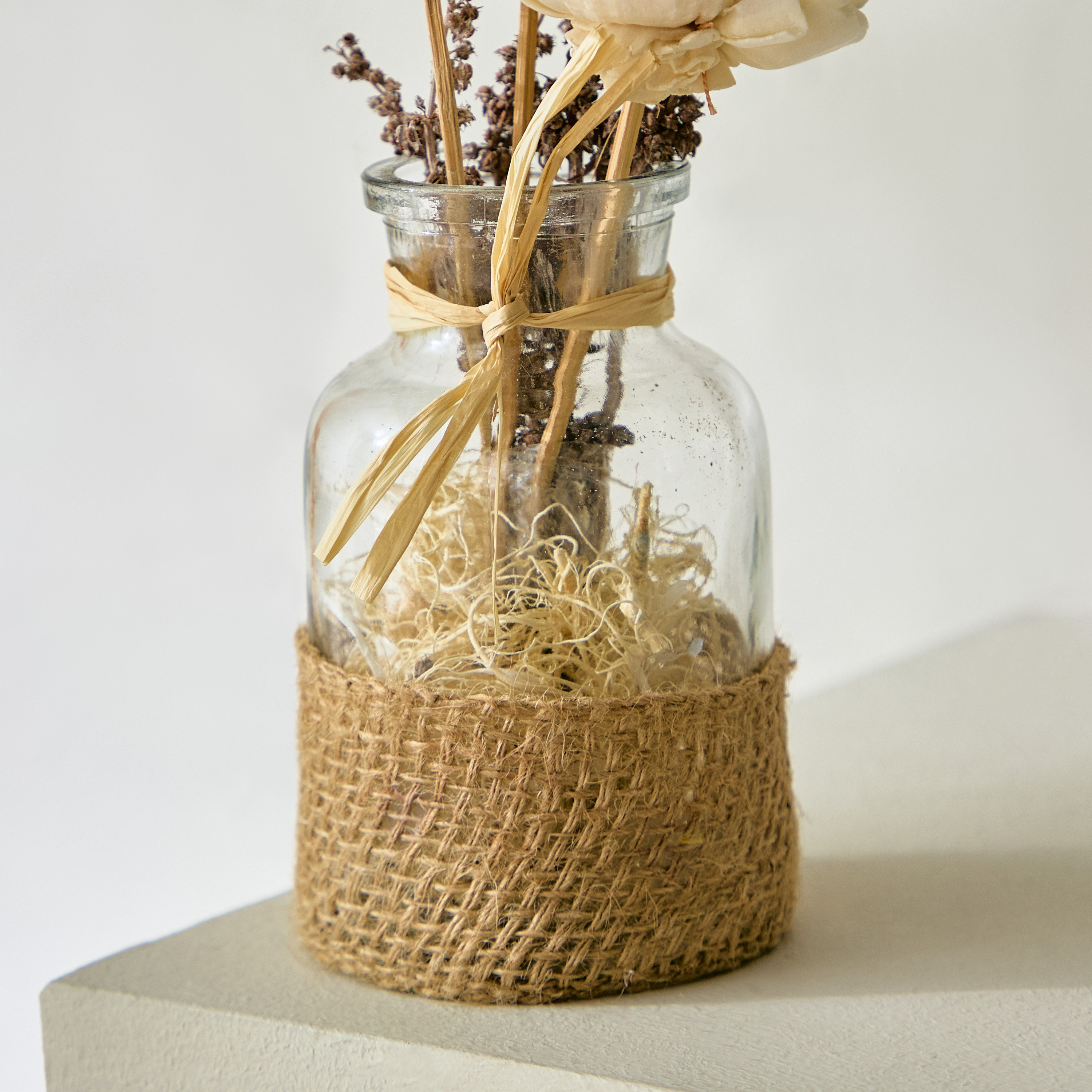 Medley Floral Decorative Jar with Glass and Jute - 13 cm-hbxdecorandfurnishings-homeaccessories-artificialflowersandplants-image-3