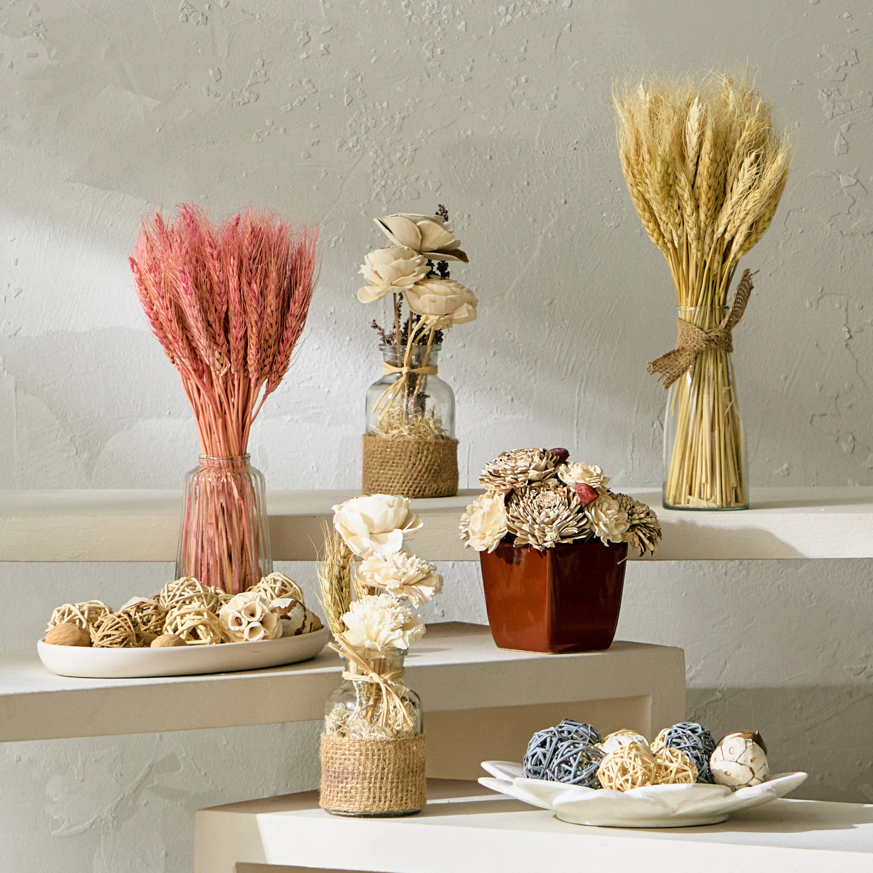 باقة عشب قمح مجففة في قارورة زجاج من ميدلي - 35 سم-hbxdecorandfurnishings-homeaccessories-artificialflowersandplants-image-4