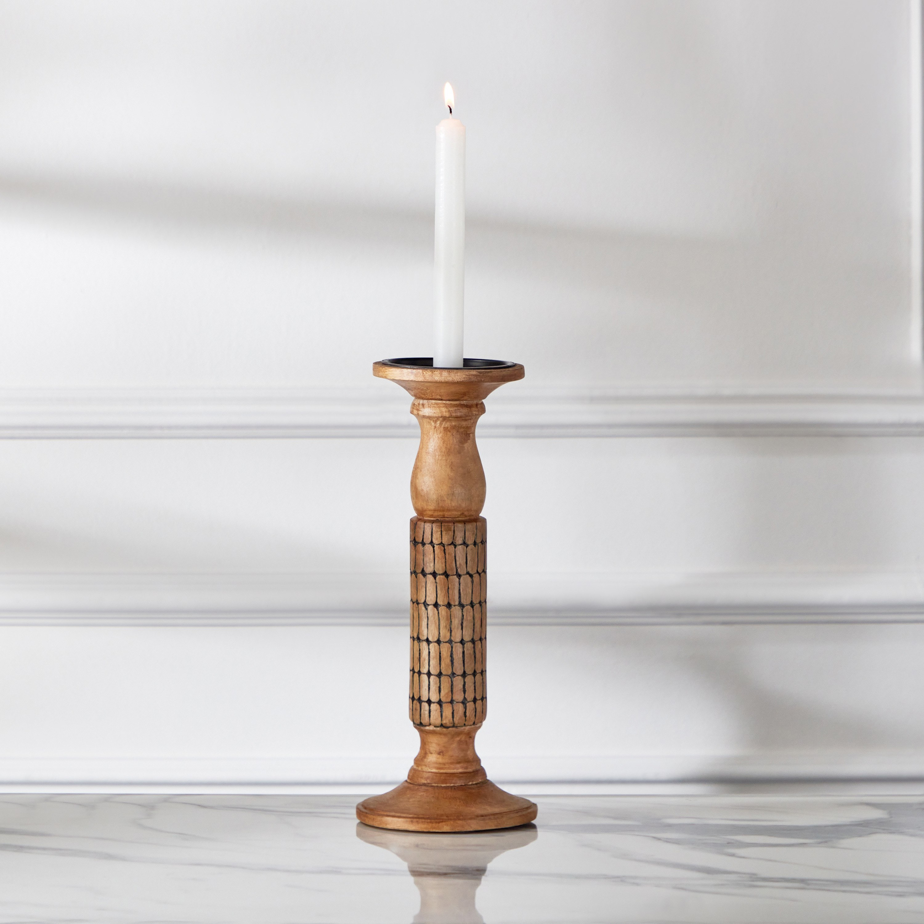 حامل شموع خشب بدعامة من سبلينديد - 12x12x30 سم-hbxlivingroom-decorandaccessories-candleholders-image-1
