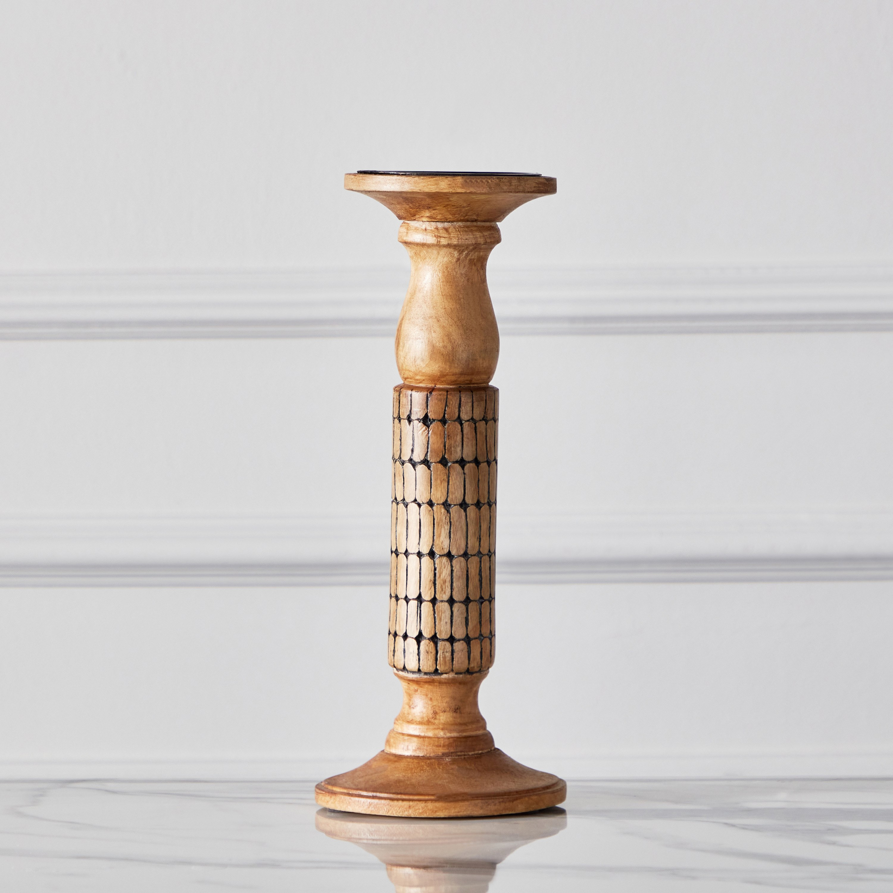حامل شموع خشب بدعامة من سبلينديد - 12x12x30 سم-hbxlivingroom-decorandaccessories-candleholders-image-2