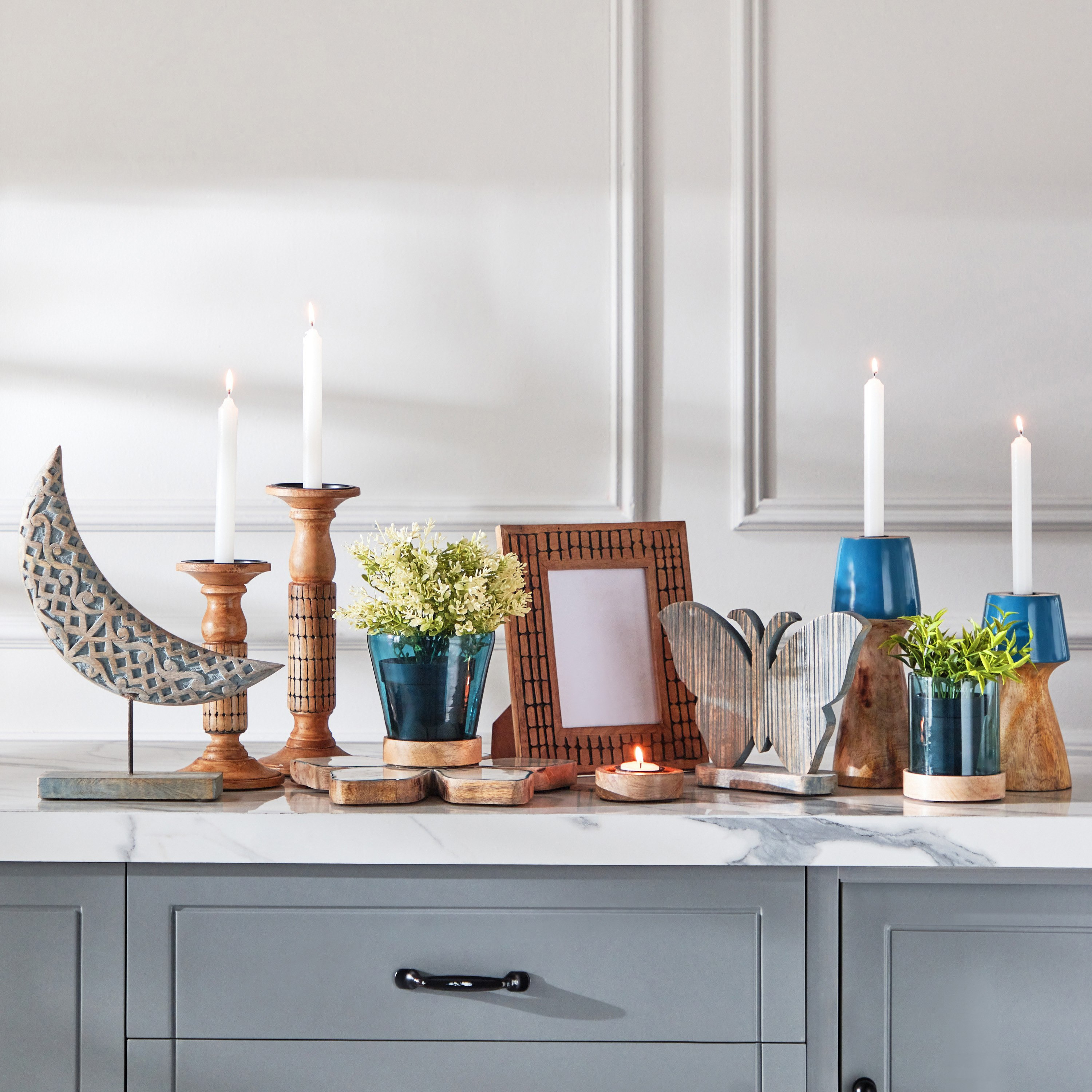 حامل شموع خشب بدعامة من سبلينديد - 12x12x30 سم-hbxlivingroom-decorandaccessories-candleholders-image-5
