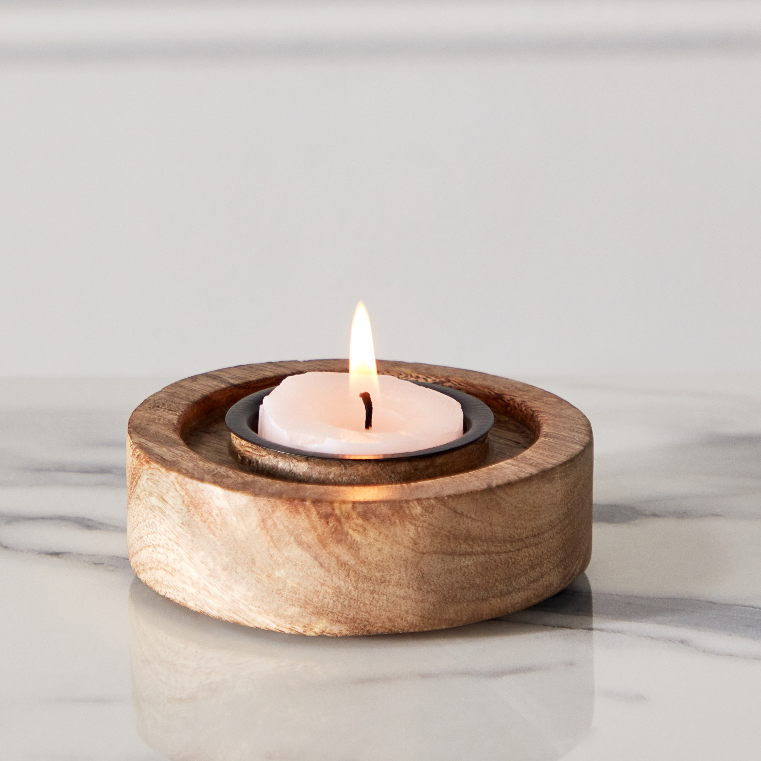 Splendid Wooden Painted Tealight Candleholder - 9x9x2 cm-hbxlivingroom-decorandaccessories-candleholders-image-1