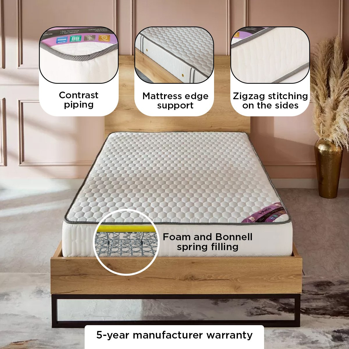 SleepNest iMetis Medium Firm Side Foam Encased Bonnell Spring Queen Mattress - 160x200x22 cm-hbxbedroom-mattresses-queen-image-8