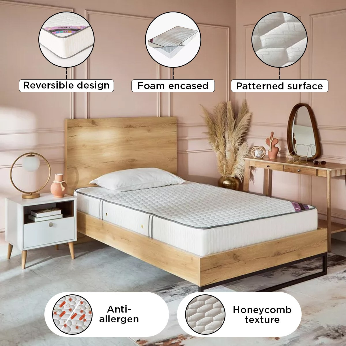 SleepNest iMetis Medium Firm Side Foam Encased Bonnell Spring Queen Mattress - 160x200x22 cm-hbxbedroom-mattresses-queen-image-7