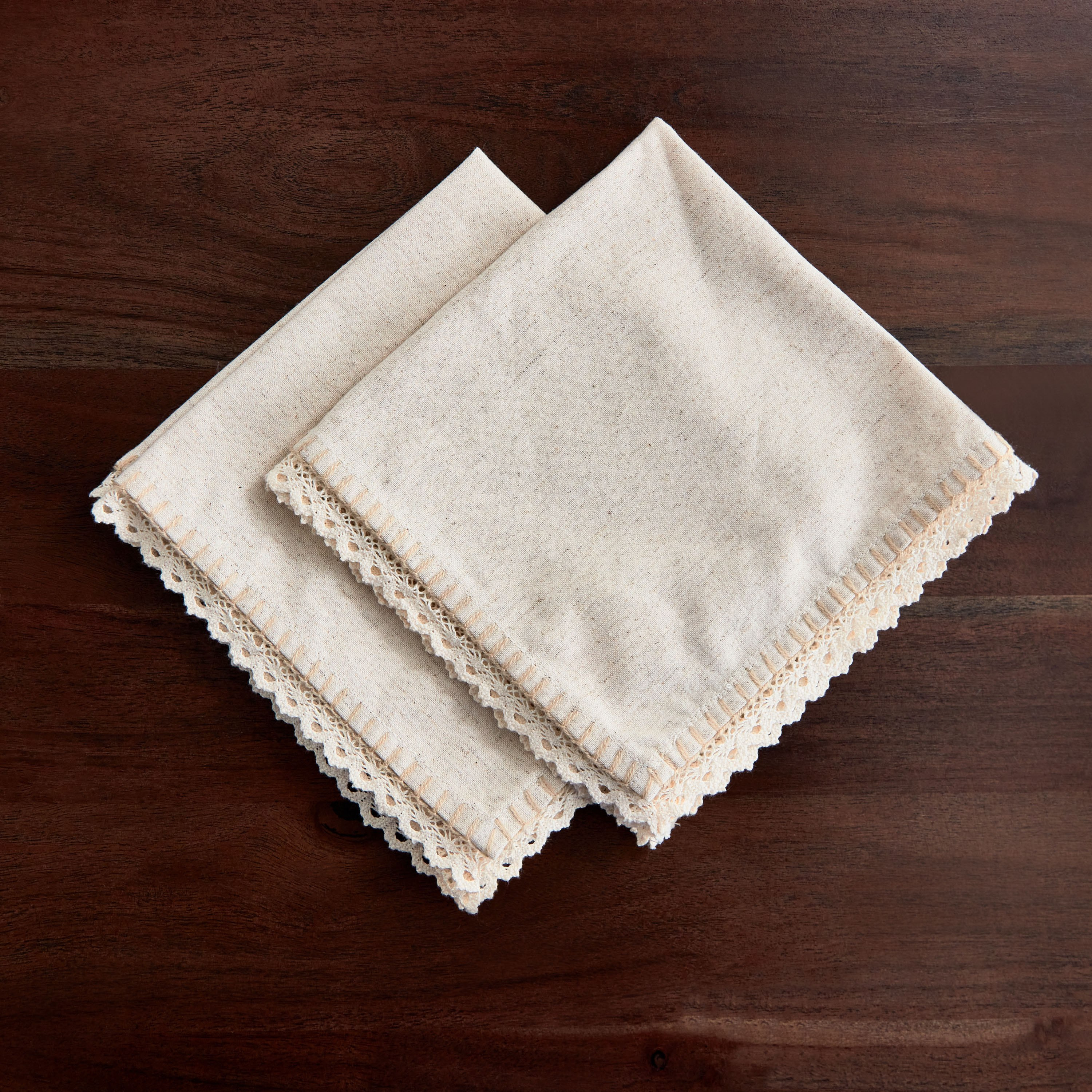 Naturio 2-Piece Lace Natural Napkin Set - 40x40 cm-hbxdecorandfurnishings-homefurnishings-tablelinens-image-1