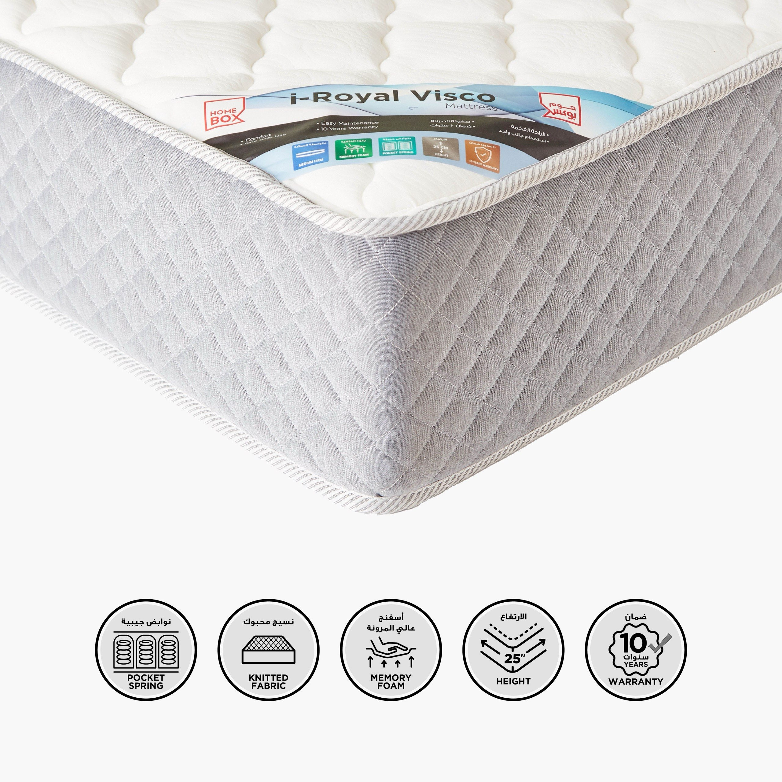 SleepLuxe iRoyal Visco Knitted Breathable Fabric Medium Firm Pocket Spring Mattress - 90x190x25 cm-hbxfurniture-bedroom-mattresses-single-image-2