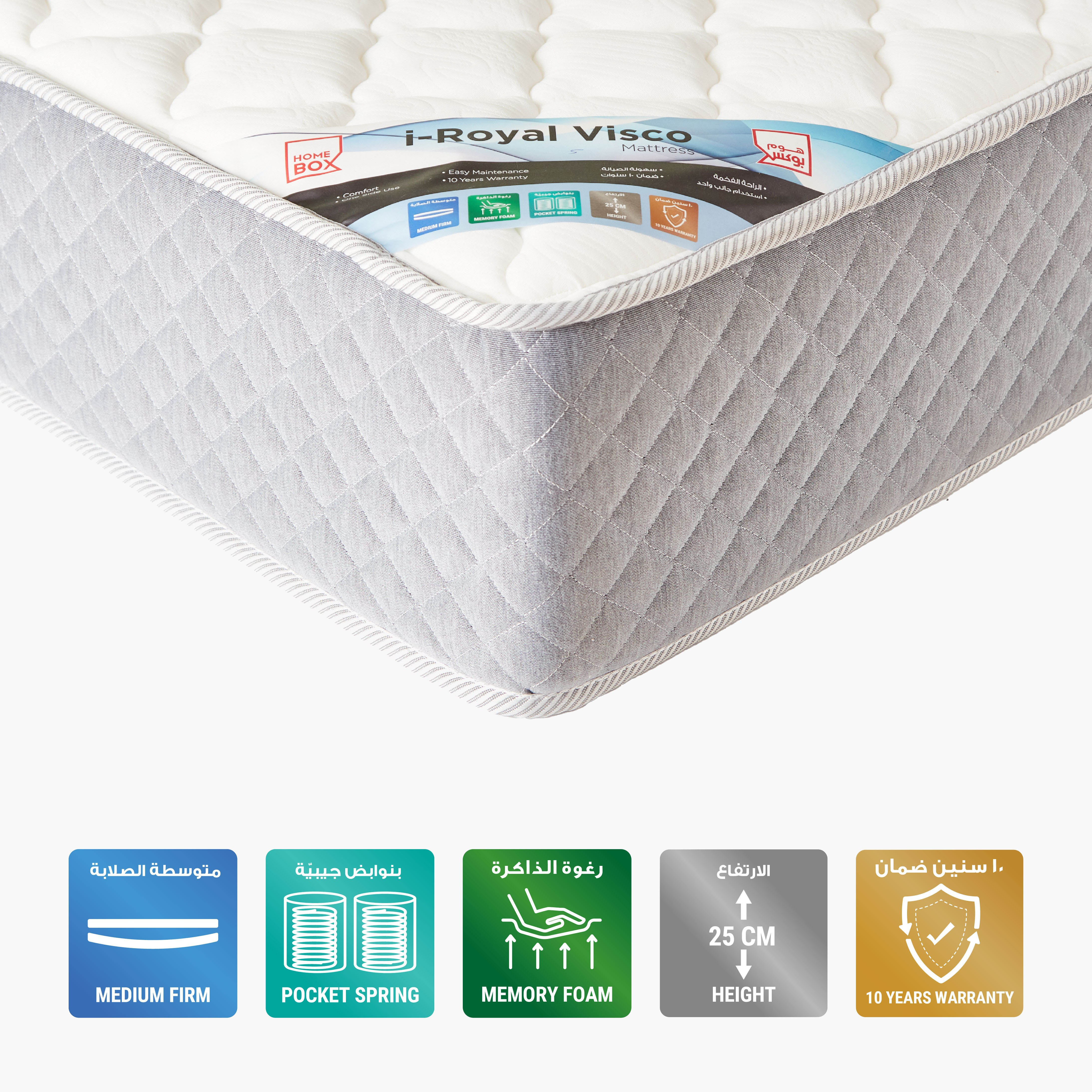 SleepLuxe iRoyal Visco Knitted Breathable Fabric Medium Firm Pocket Spring Mattress - 90x190x25 cm-hbxfurniture-bedroom-mattresses-single-image-1