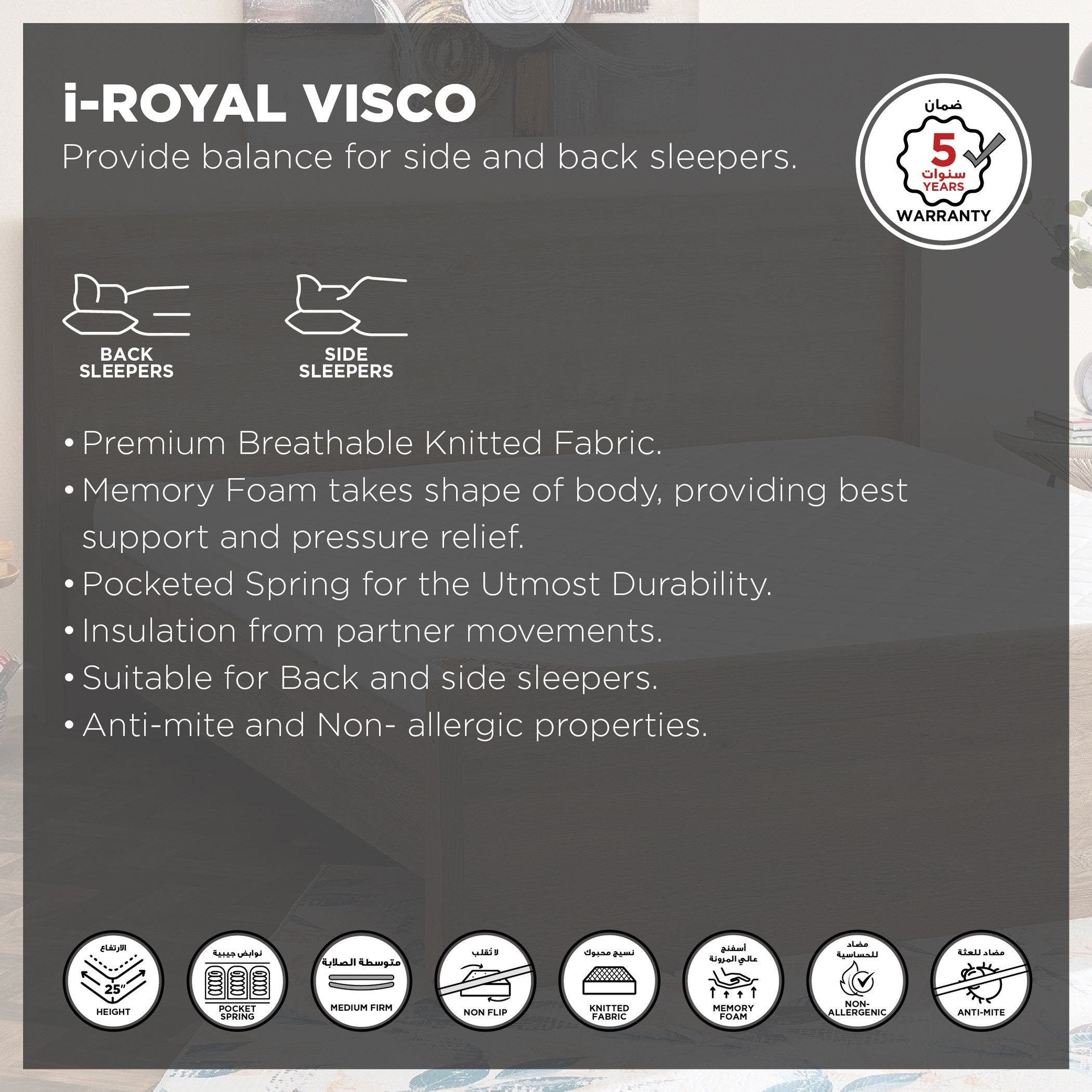 SleepLuxe iRoyal Visco Knitted Breathable Fabric Medium Firm Pocket Spring Mattress - 120x200x25 cm-hbxfurniture-mattresses-twin-image-4