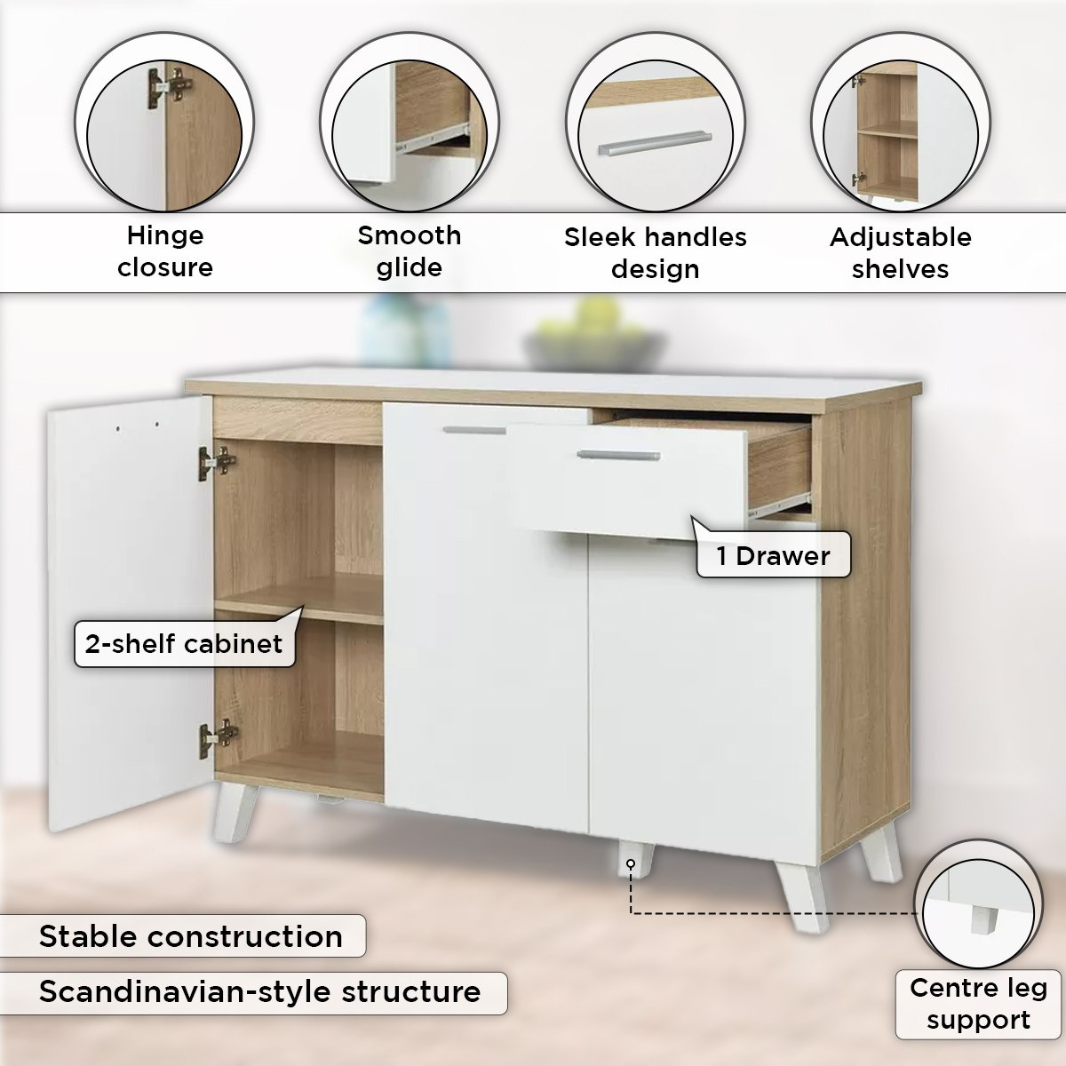 Alford Tile Top 3Door+1Drawer Sideboard/Kitchen Cabinet-hbxfurniture-diningroom-buffetsandsideboards-image-5