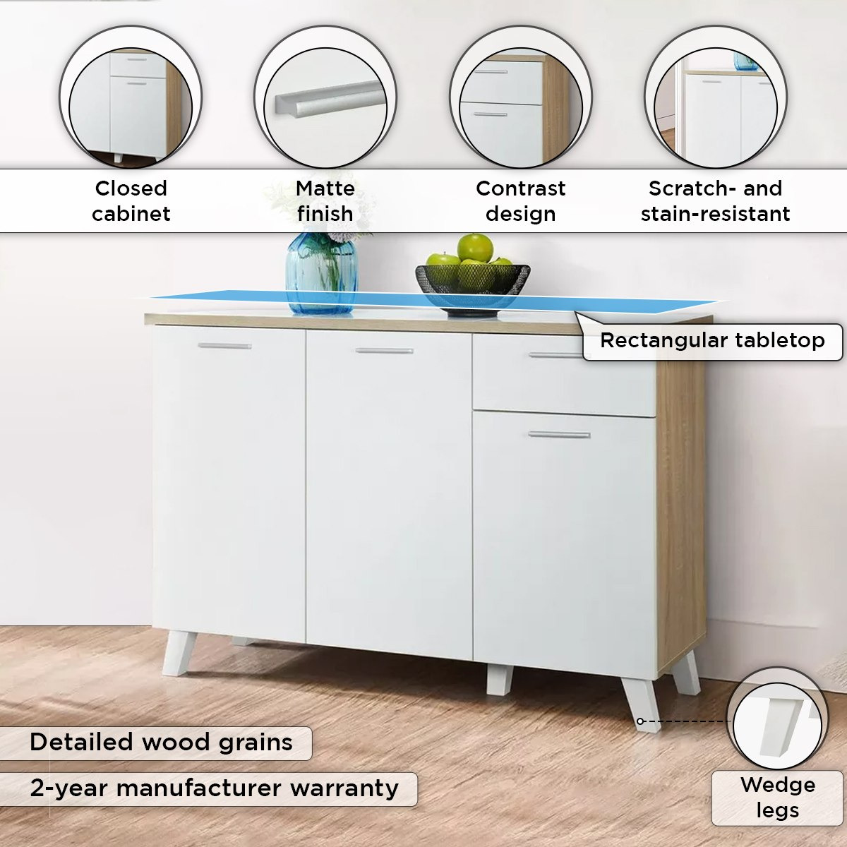 Alford Tile Top 3Door+1Drawer Sideboard/Kitchen Cabinet-hbxfurniture-diningroom-buffetsandsideboards-image-4