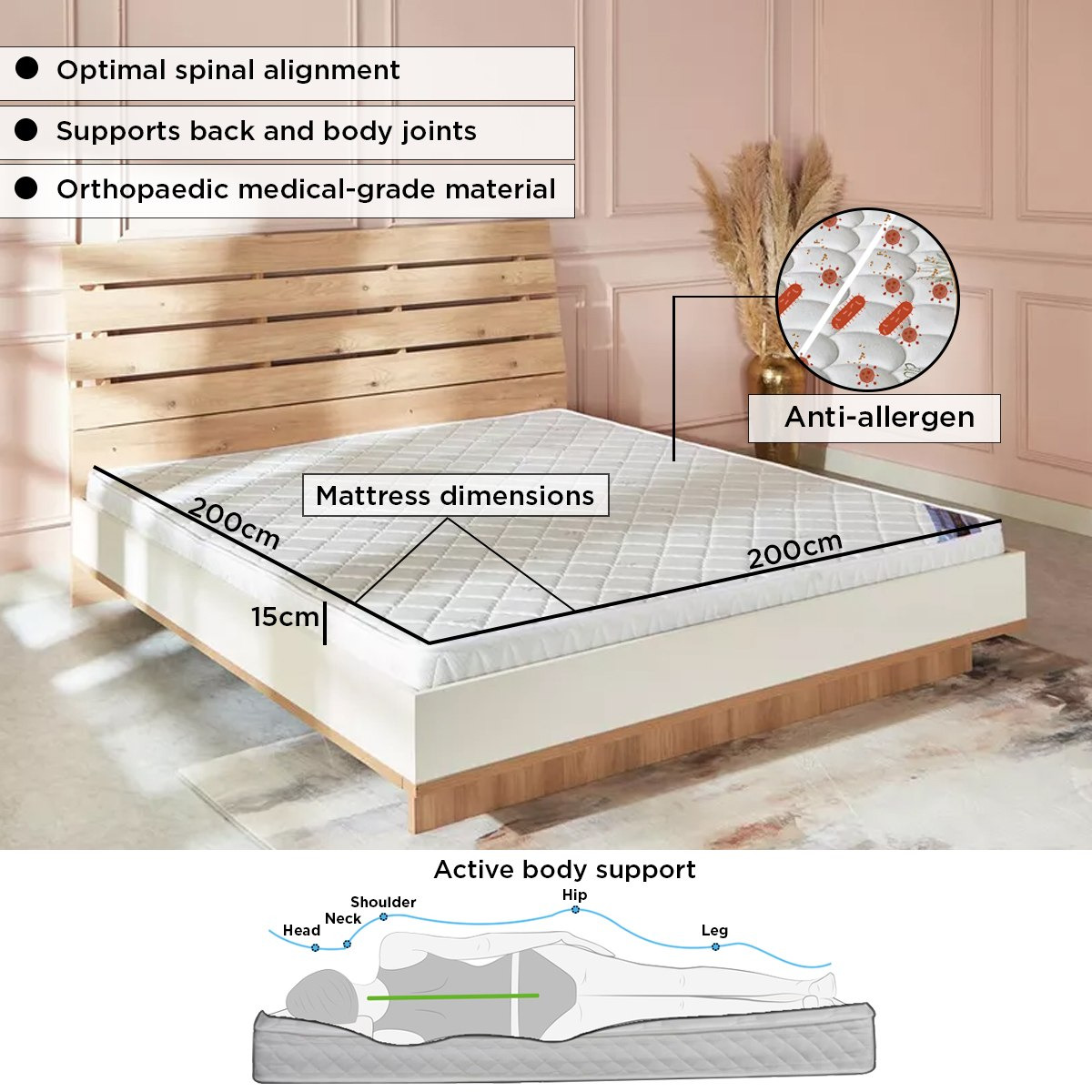SleepEase iOrthopedic Medical Extra Firm Rebonded Foam Super King Mattress - 200x200x15 cm-hbxfurniture-mattresses-superking-image-7