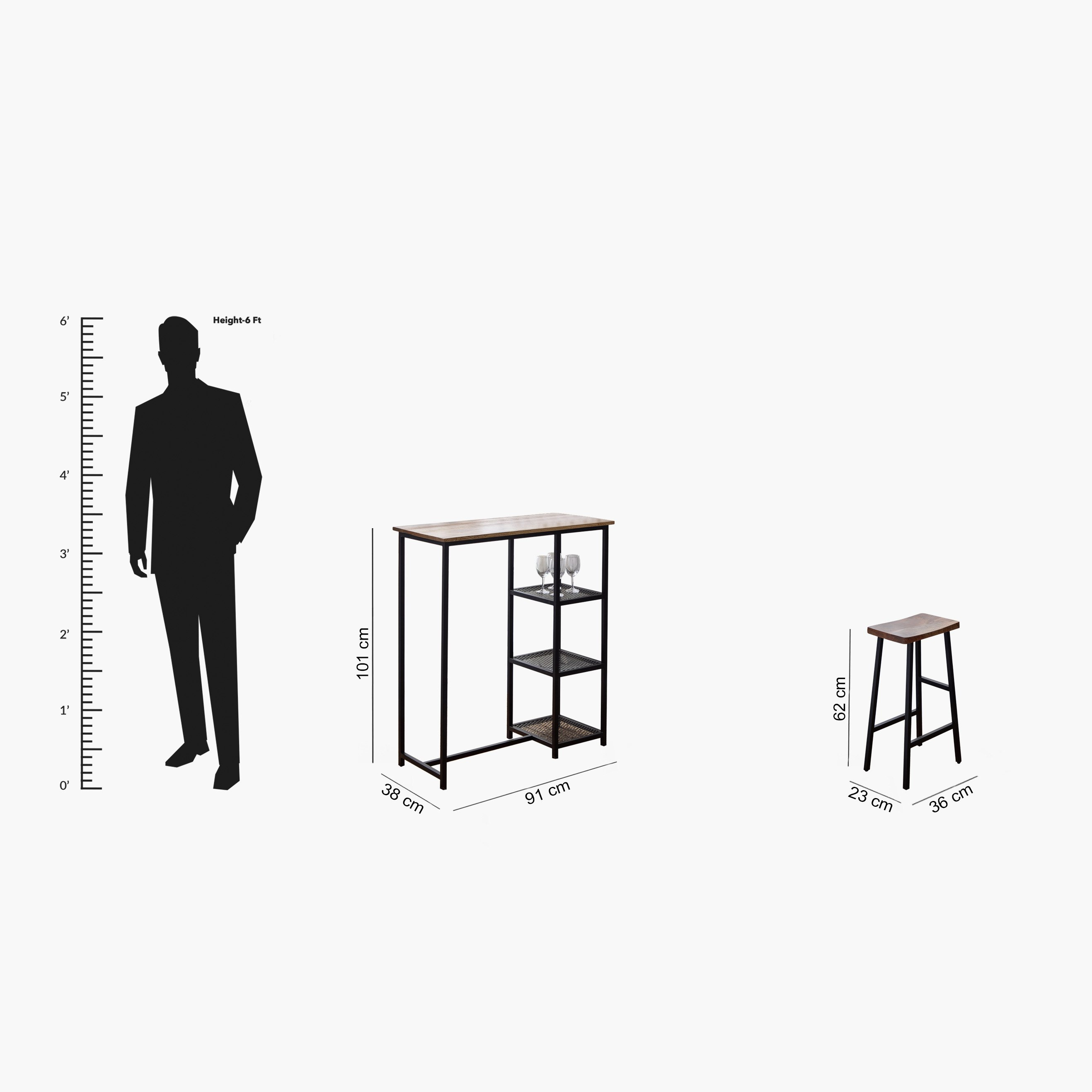 Vendra Urban 1+2 Solid Wood Bar Table Set with 2 Stools-hbxfurniture-diningroom-barcountersandbarstools-image-11