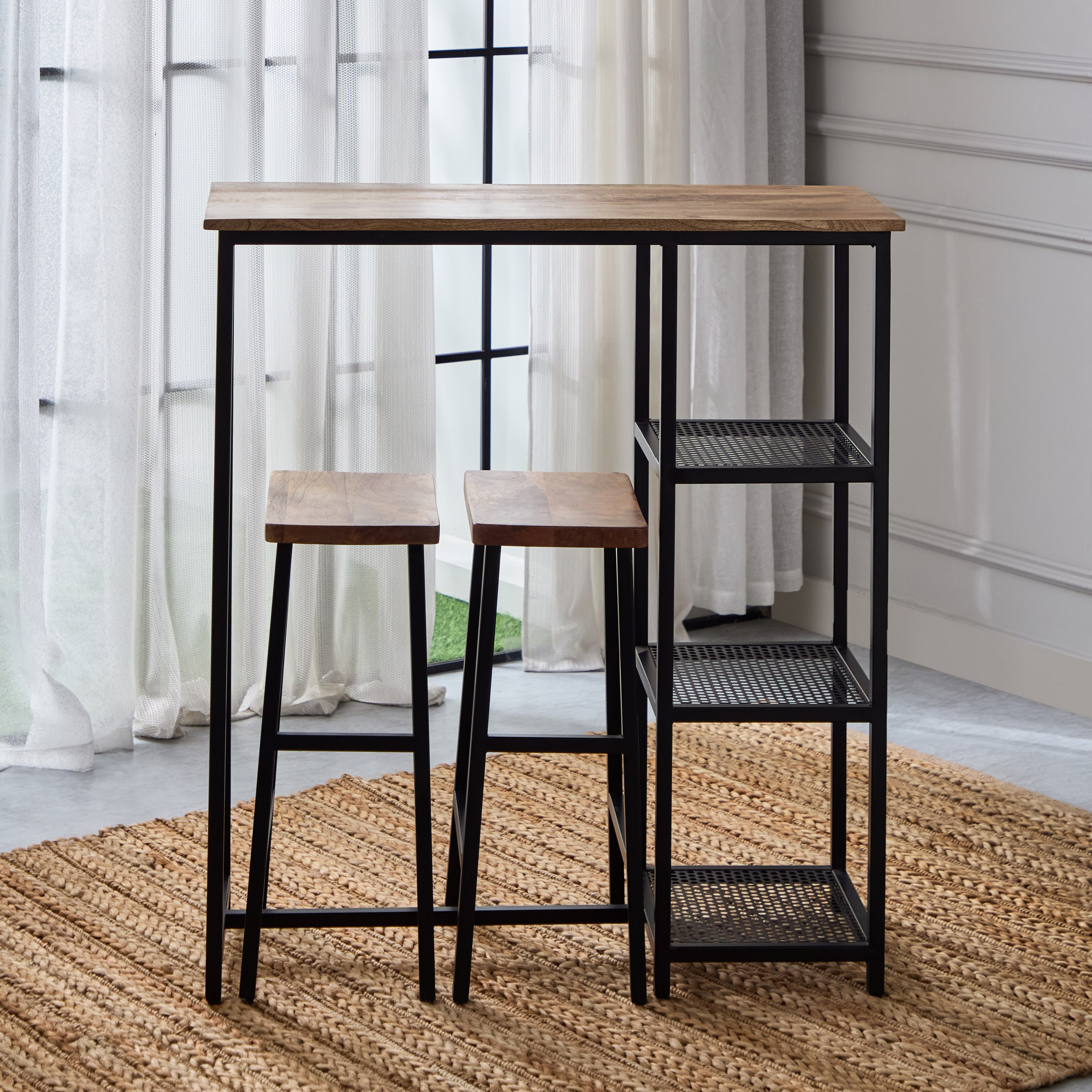Vendra Urban 1+2 Solid Wood Bar Table Set with 2 Stools-hbxfurniture-diningroom-barcountersandbarstools-image-2