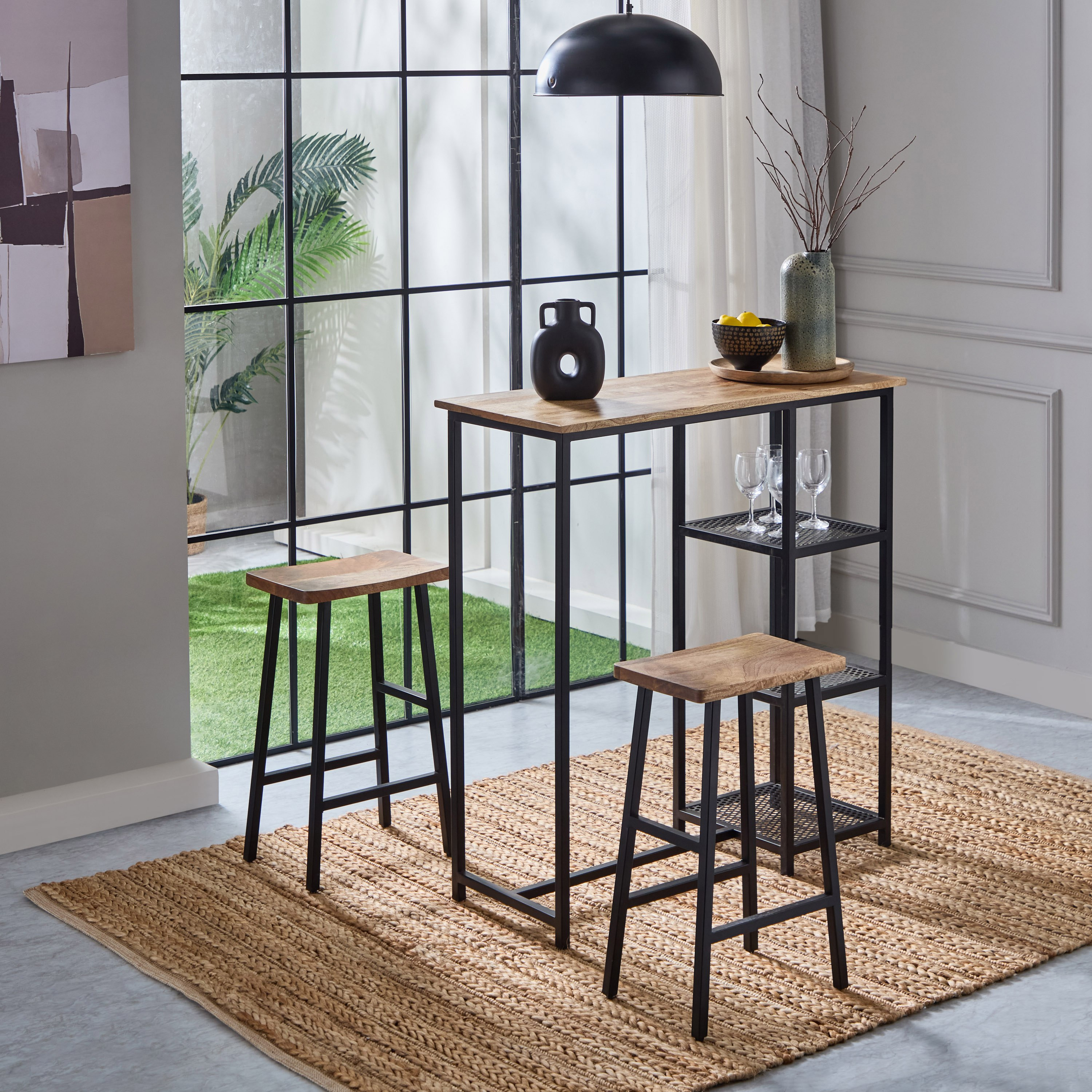 Vendra Urban 1+2 Solid Wood Bar Table Set with 2 Stools-hbxfurniture-diningroom-barcountersandbarstools-image-9