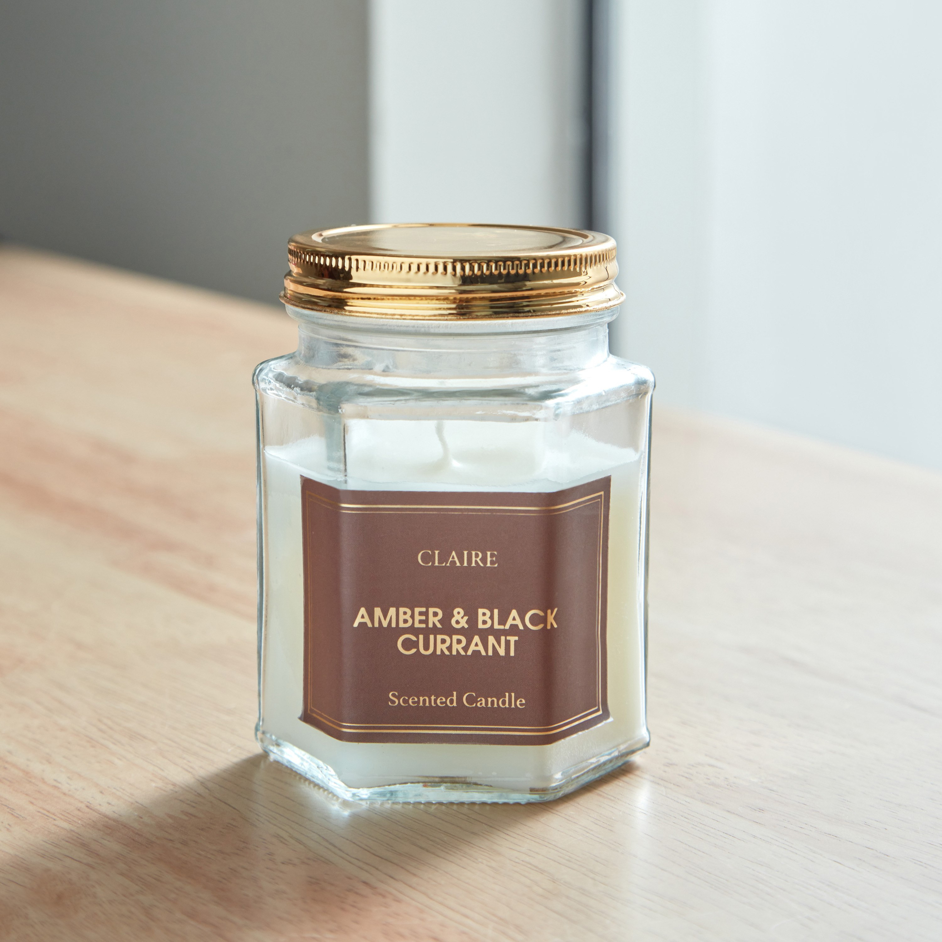 Claire Amber Black Currant Hexa Glass Jar Candle - 150 gm-hbxlivingroom-decorandaccessories-candles-image-1