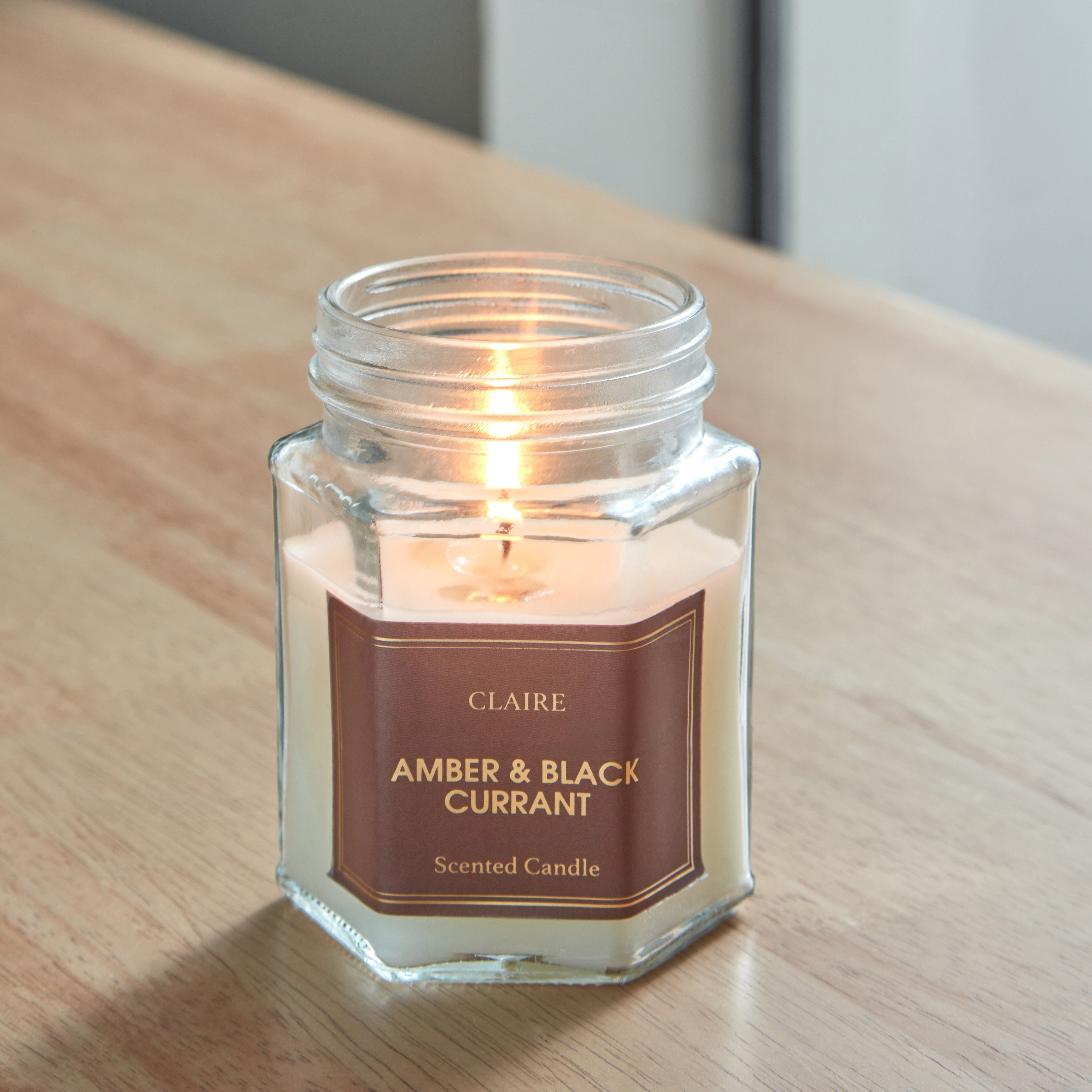 Claire Amber Black Currant Hexa Glass Jar Candle - 150 gm-hbxlivingroom-decorandaccessories-candles-image-2