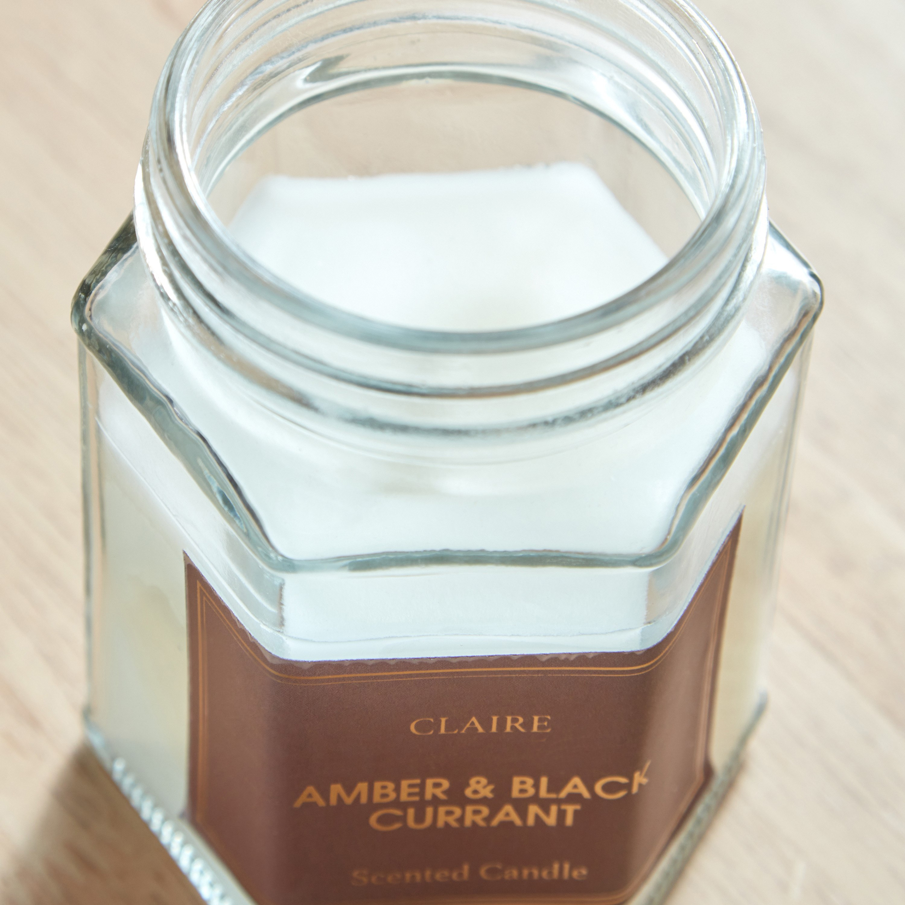 Claire Amber Black Currant Hexa Glass Jar Candle - 150 gm-hbxlivingroom-decorandaccessories-candles-image-3