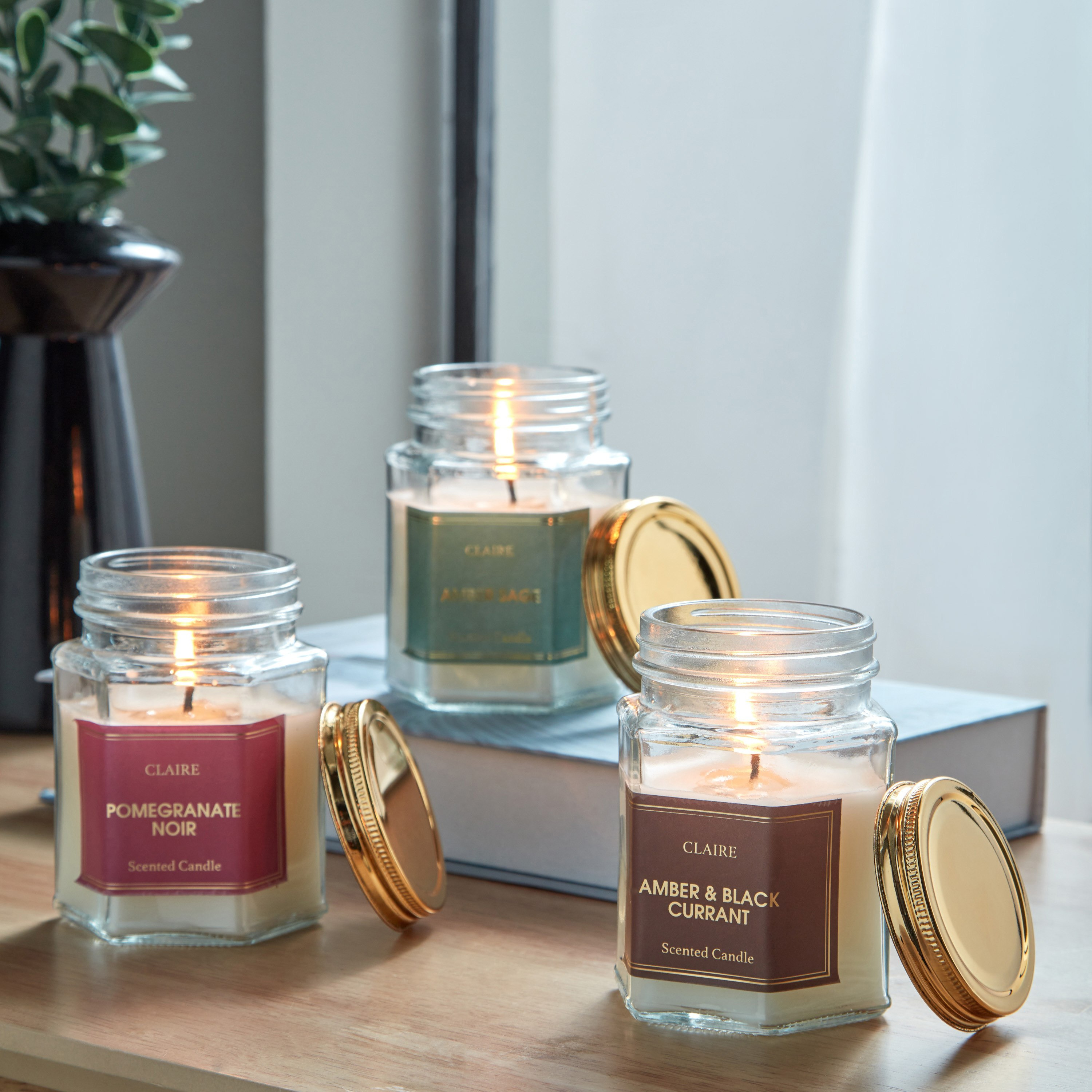 Claire Amber Black Currant Hexa Glass Jar Candle - 150 gm-hbxlivingroom-decorandaccessories-candles-image-4