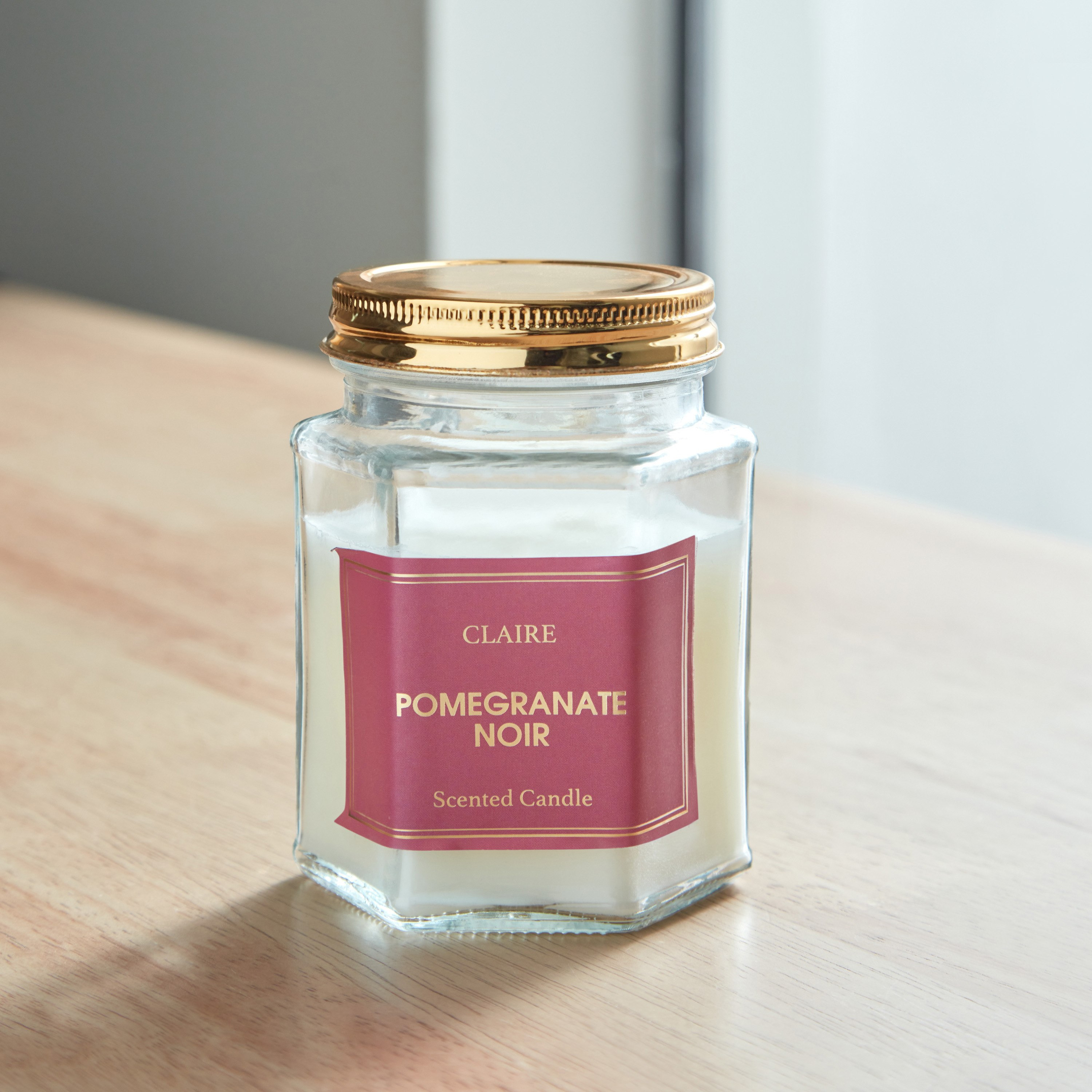Claire Pomegranate Noir Hexa Glass Jar Candle -150 g-hbxlivingroom-decorandaccessories-candles-image-1