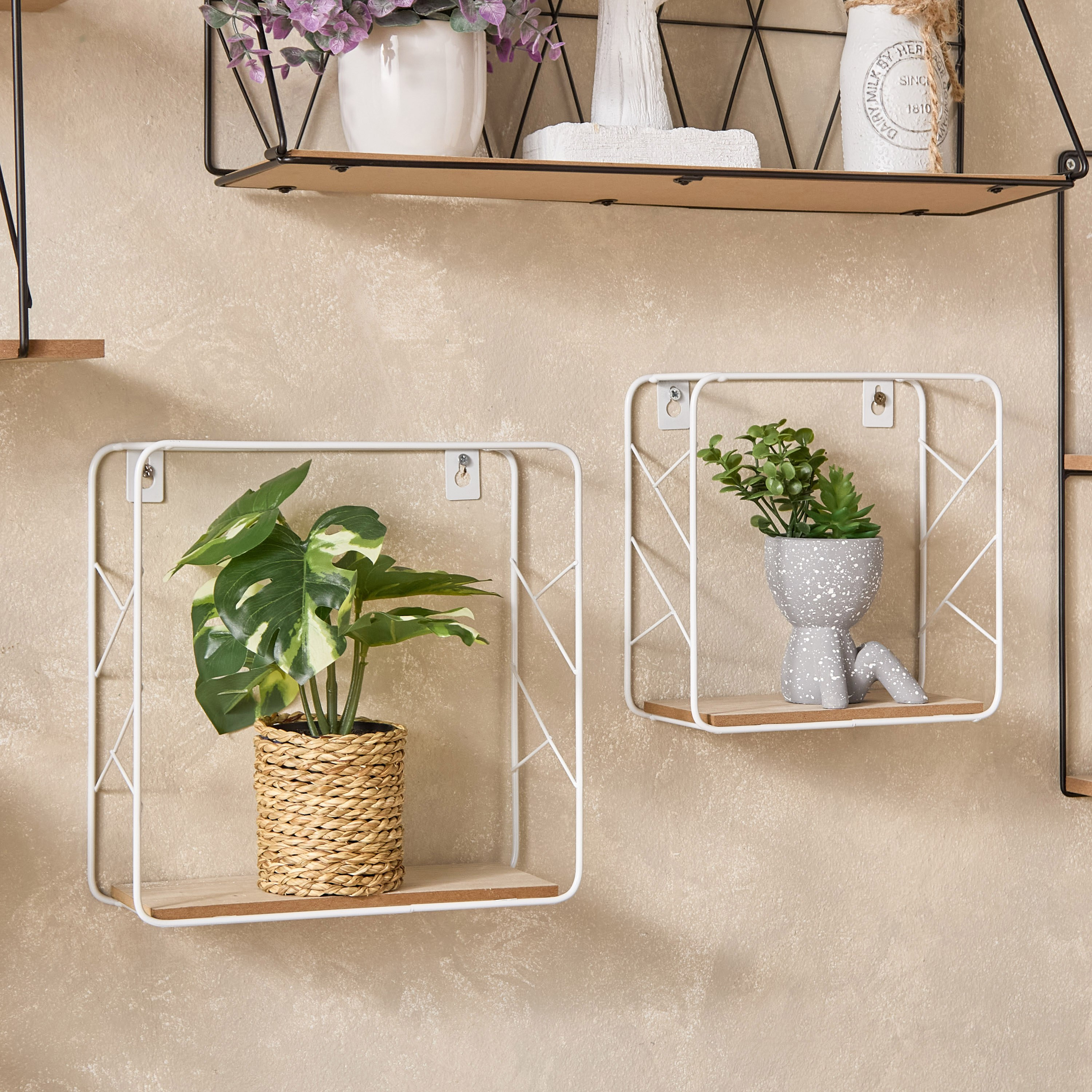 Sera 2-Piece Metal and MDF Board Wall Shelf Set-hbxfurniture-mediaunitsandstorage-wallshelves-image-1