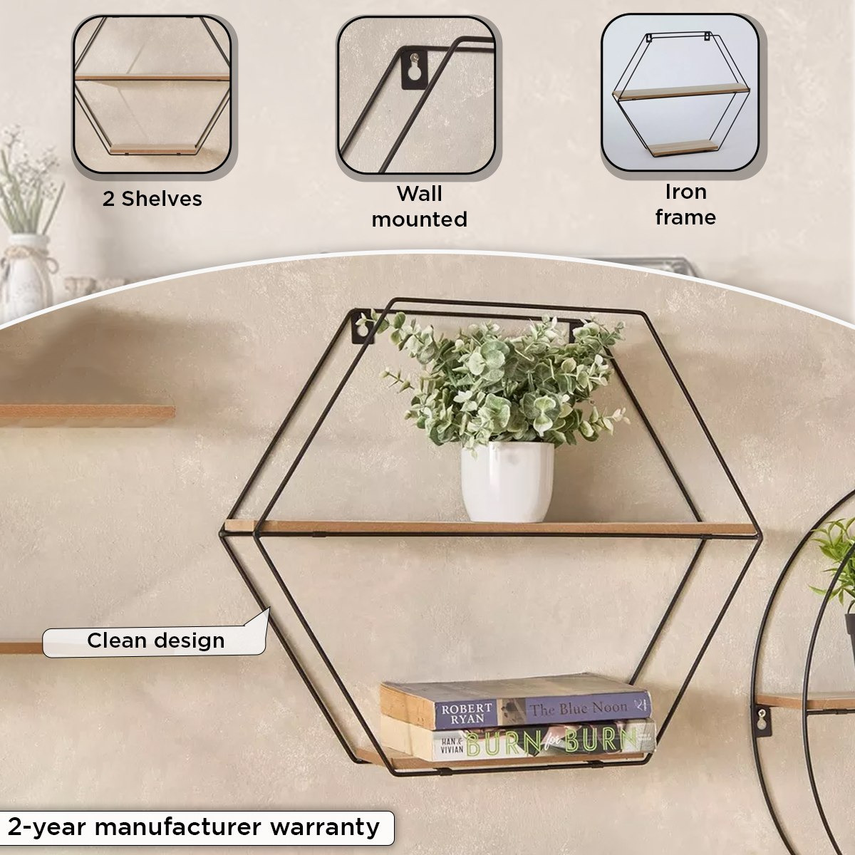 Sera Foldable Metal Wall Shelf with MDF Boards - 46x10x40 cm-hbxfurniture-mediaunitsandstorage-wallshelves-image-4