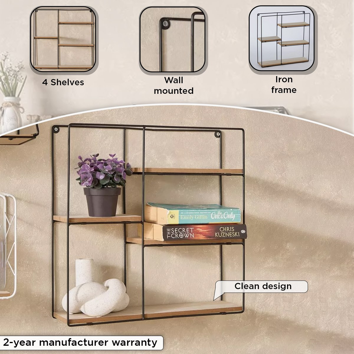 رف حائط معدن قابل للطي بألواح ليفية من سيرا - 40x10x40 سم-hbxfurniture-mediaunitsandstorage-wallshelves-image-4