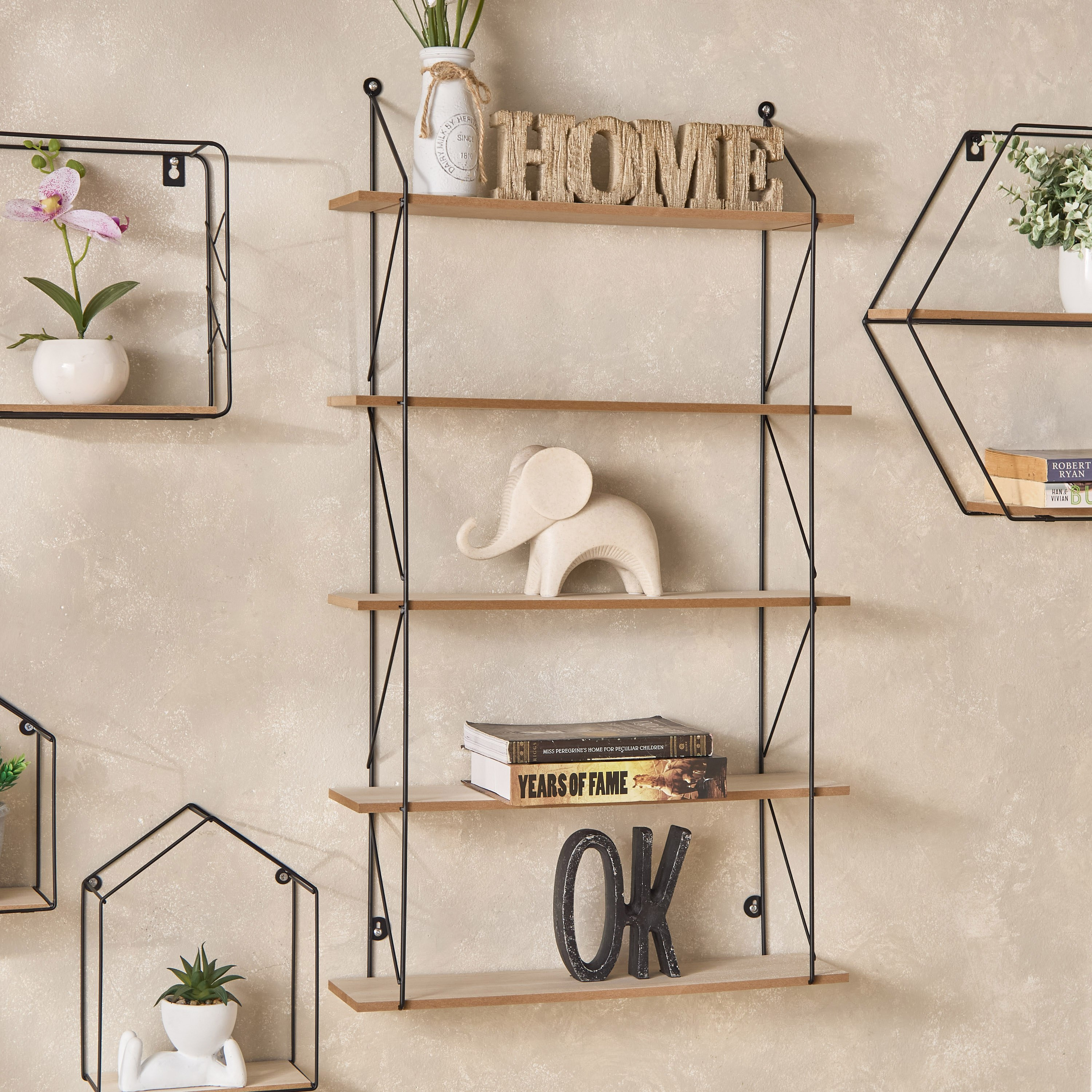 رف حائط معدن 5 طوابق مع ألواح ليفية من سيرا - 50x12x88 سم-hbxfurniture-mediaunitsandstorage-wallshelves-image-1